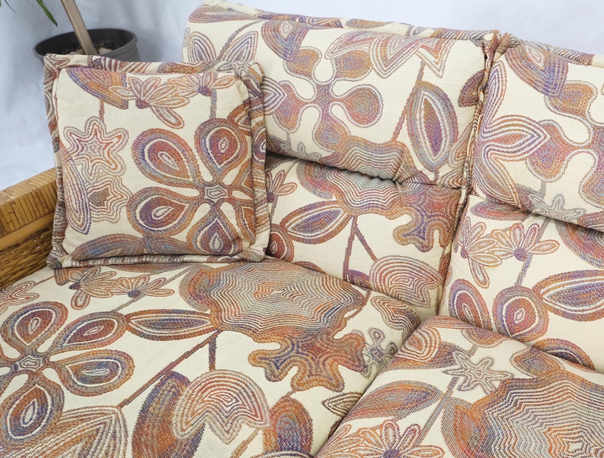 EstablishedLines Mid-Century Modern Box Shape Rattan Cane Bamboo Loveseat Sofa Settee Mint!