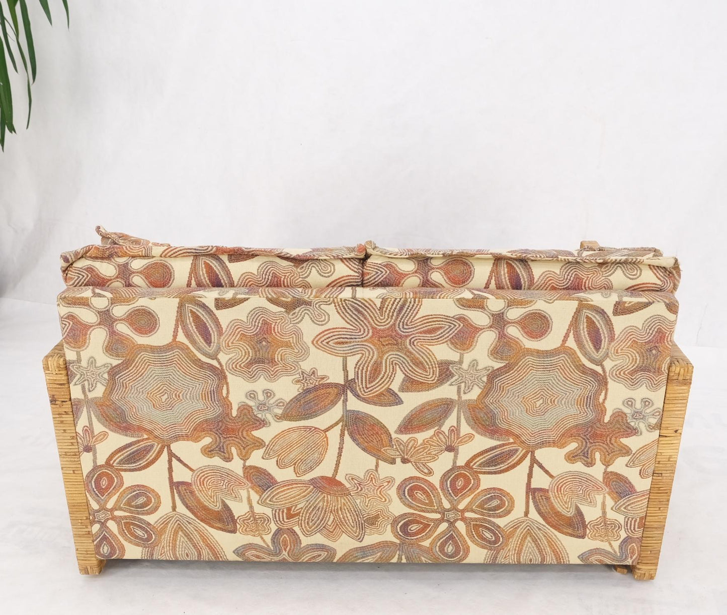 EstablishedLines Mid-Century Modern Box Shape Rattan Cane Bamboo Loveseat Sofa Settee Mint!