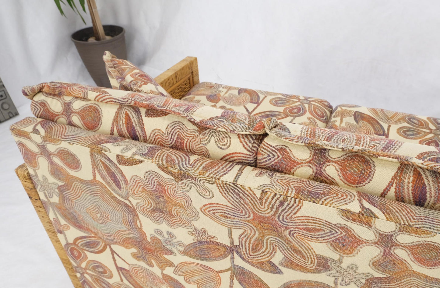 EstablishedLines Mid-Century Modern Box Shape Rattan Cane Bamboo Loveseat Sofa Settee Mint!