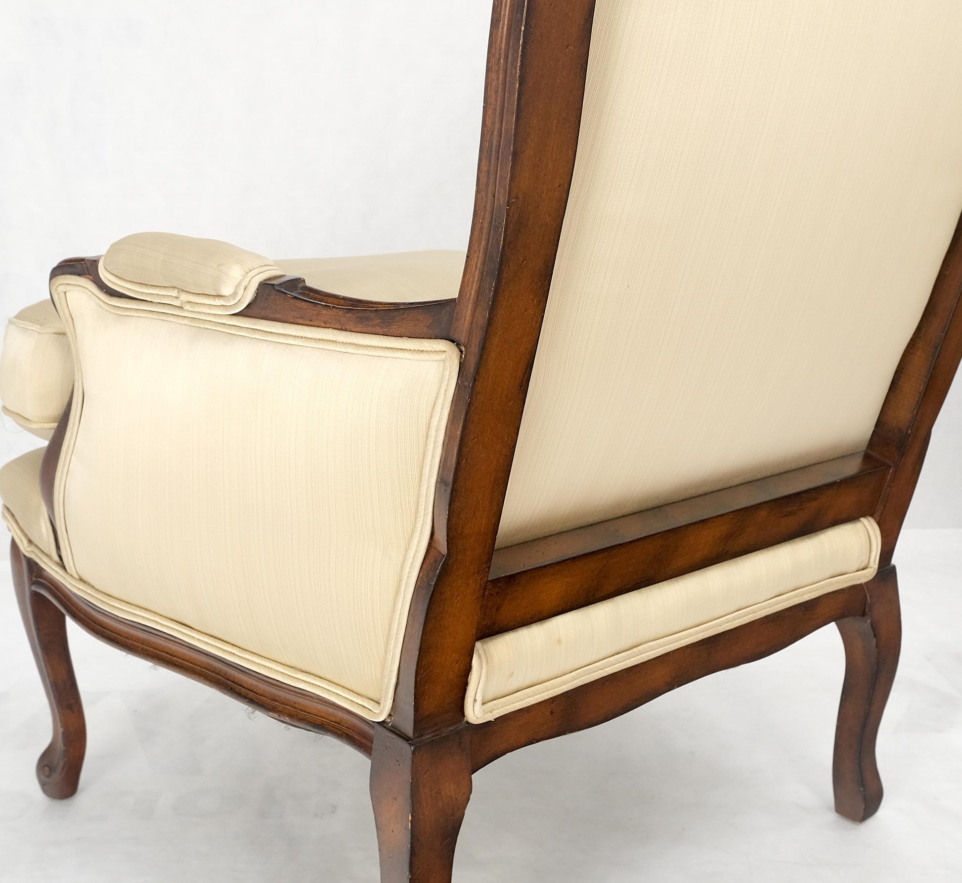 EstablishedLines Pair Down Filled Cushions Silk Like Upholstery Carved Legs French Lounge Chairs