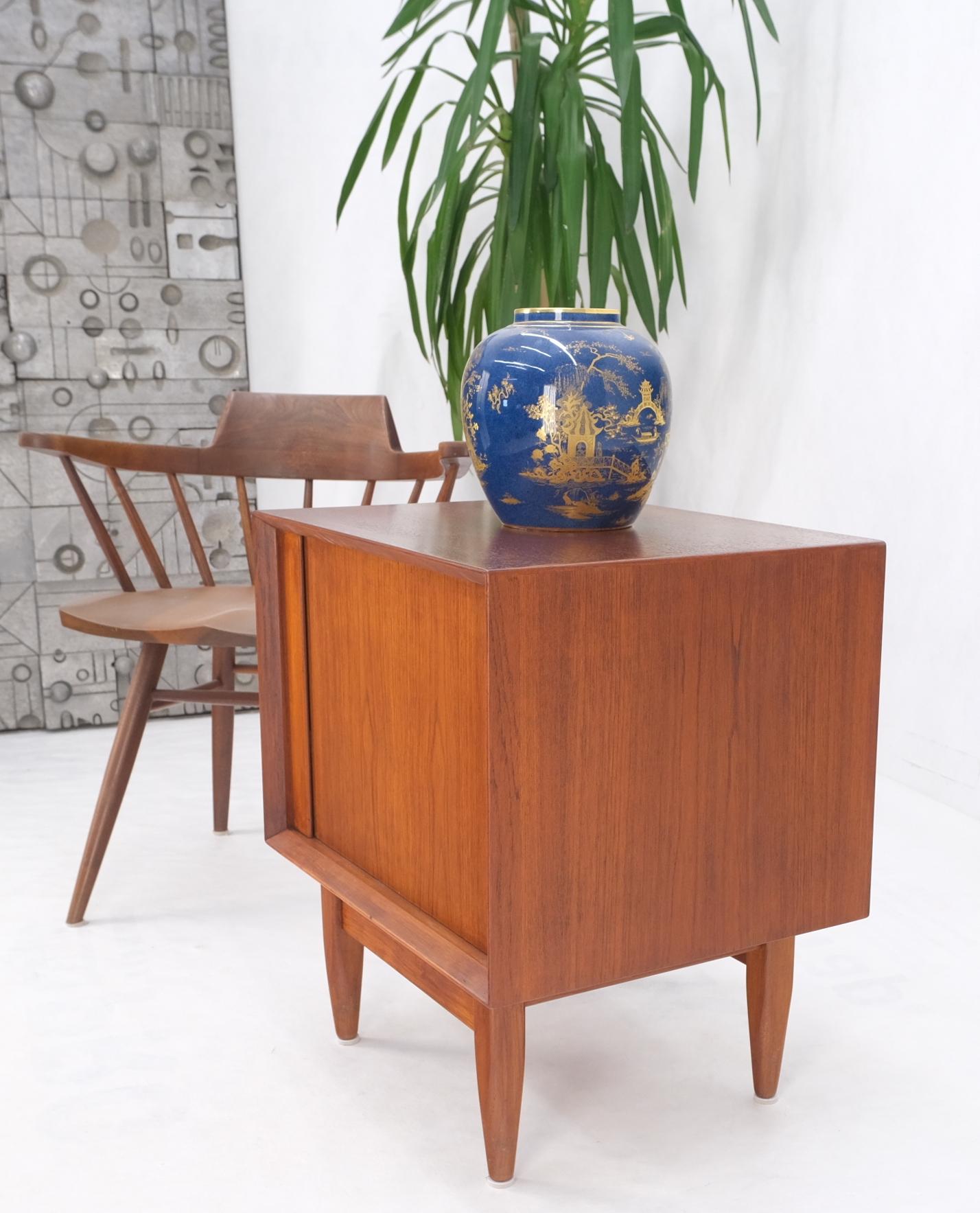 EstablishedLines Danish Mid-Century Modern Teak Side End Table Night Stand Tambour Doors Falster