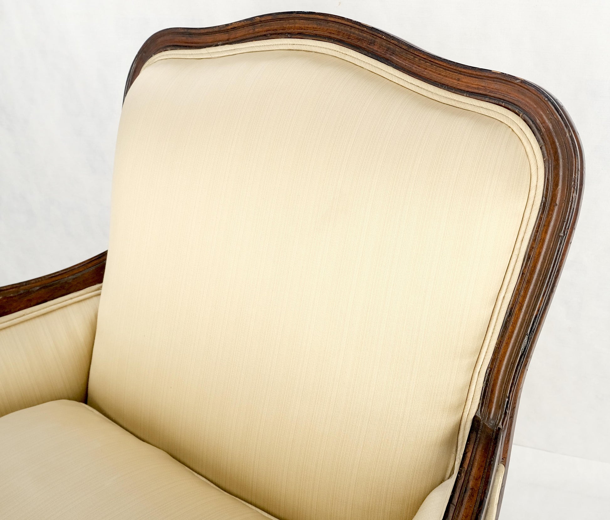 EstablishedLines Pair Down Filled Cushions Silk Like Upholstery Carved Legs French Lounge Chairs