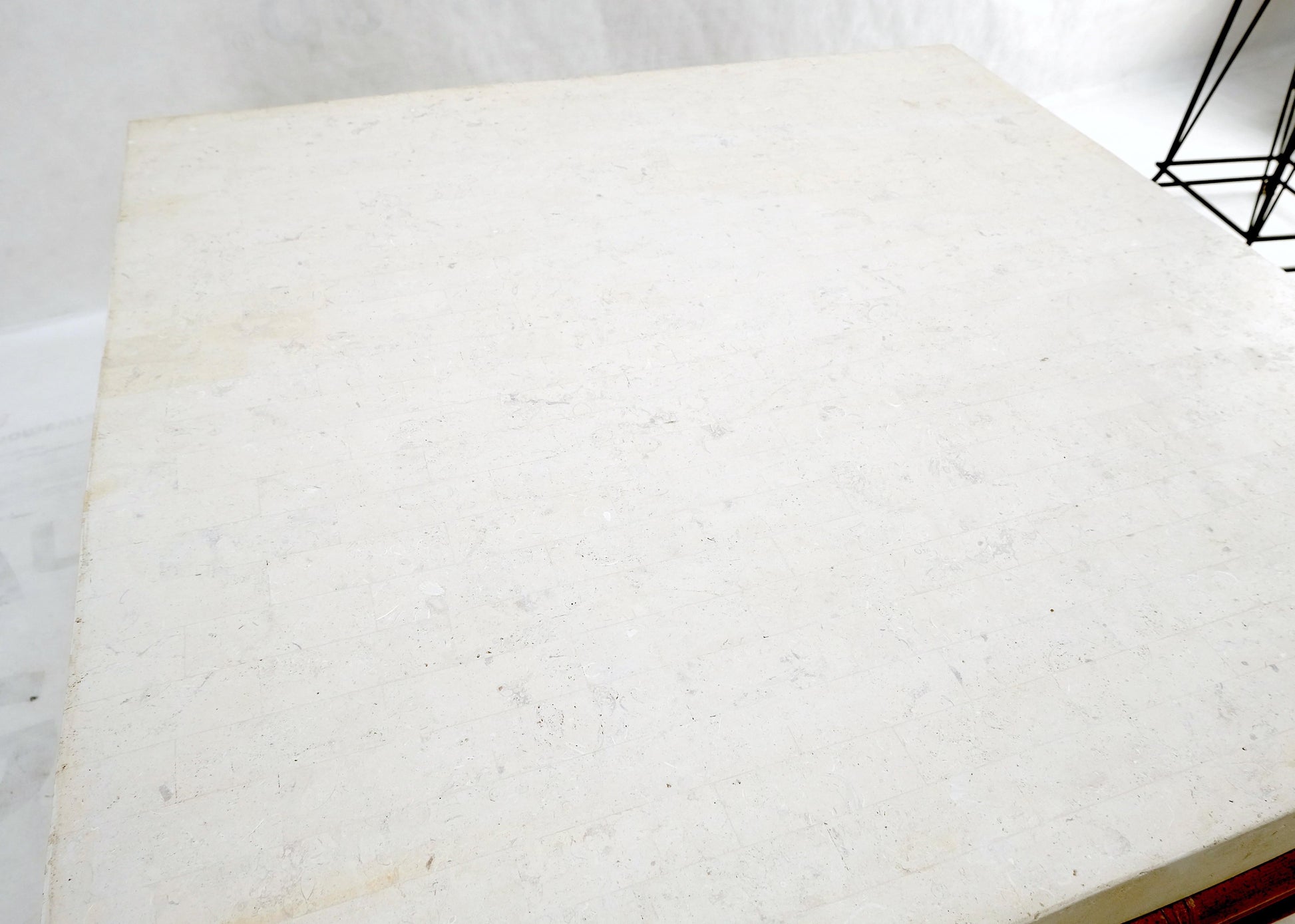 EstablishedLines Bamboo Base Square White Lime Stone Top Mid-Century Modern Coffee Table Mint