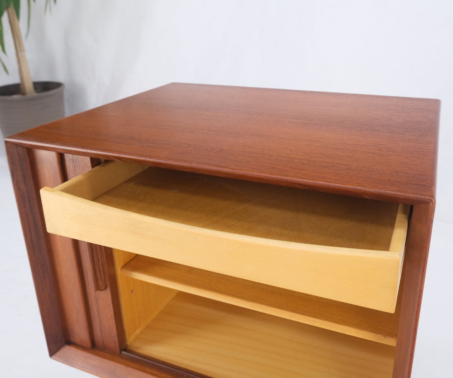 EstablishedLines Danish Mid-Century Modern Teak Side End Table Night Stand Tambour Doors Falster