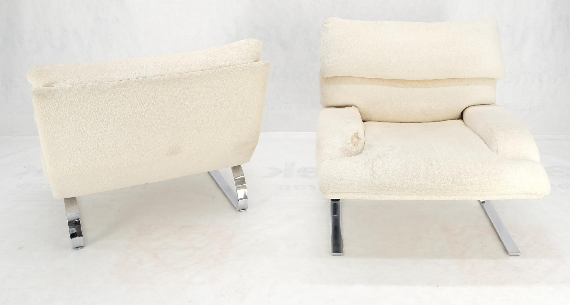 EstablishedLines Pair Giovanni Offerdi Chrome Bases Matching Ottoman Lounge Chair AS IS upholster