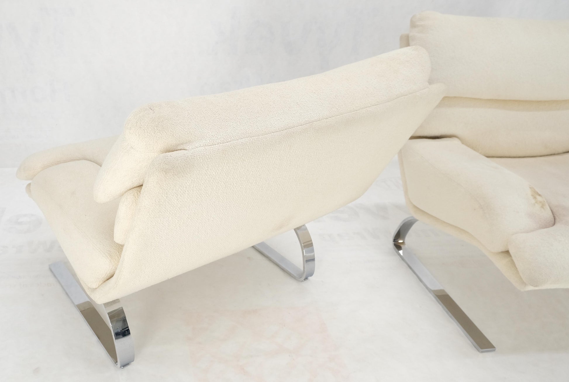 EstablishedLines Pair Giovanni Offerdi Chrome Bases Matching Ottoman Lounge Chair AS IS upholster