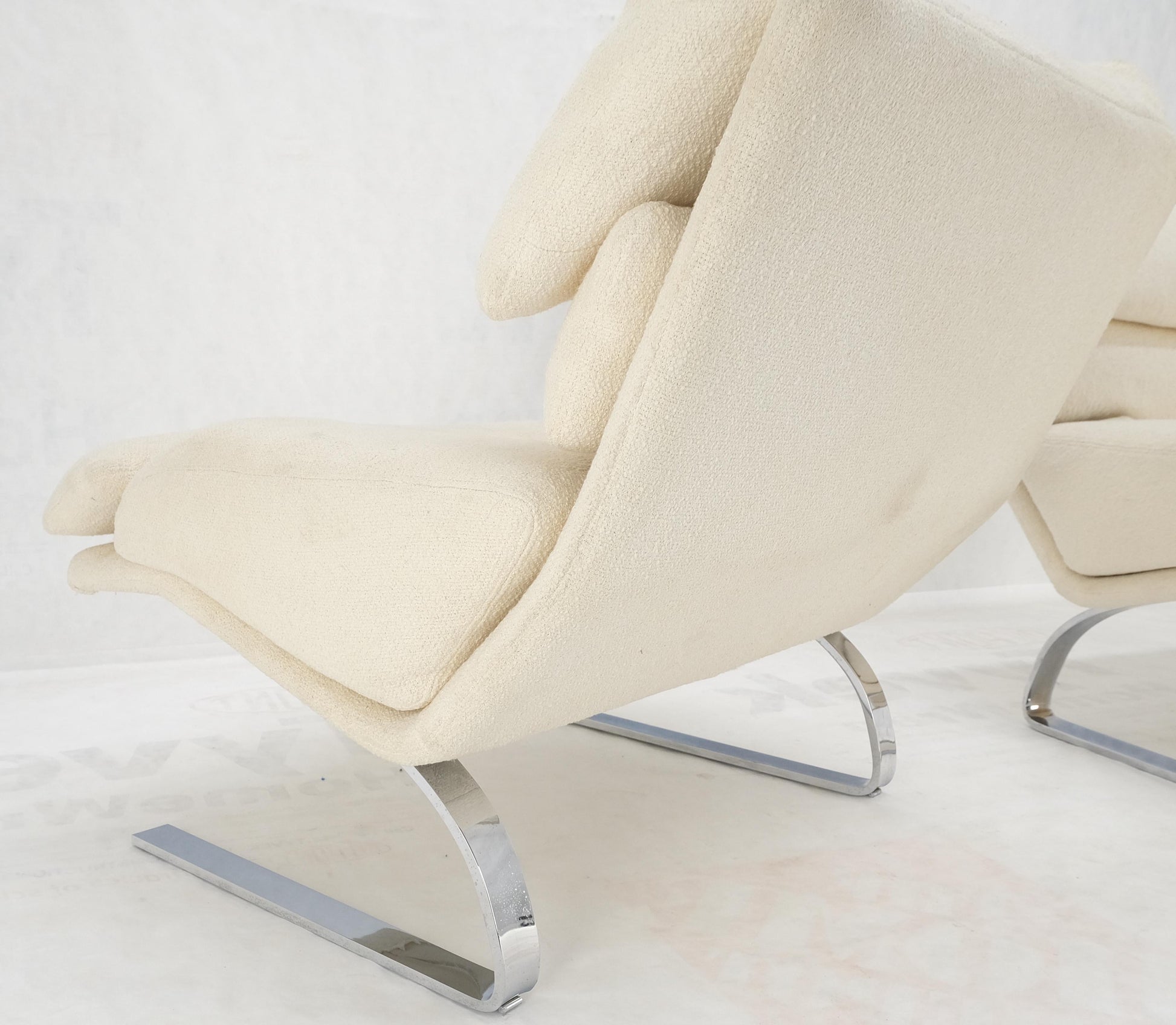 EstablishedLines Pair Giovanni Offerdi Chrome Bases Matching Ottoman Lounge Chair AS IS upholster