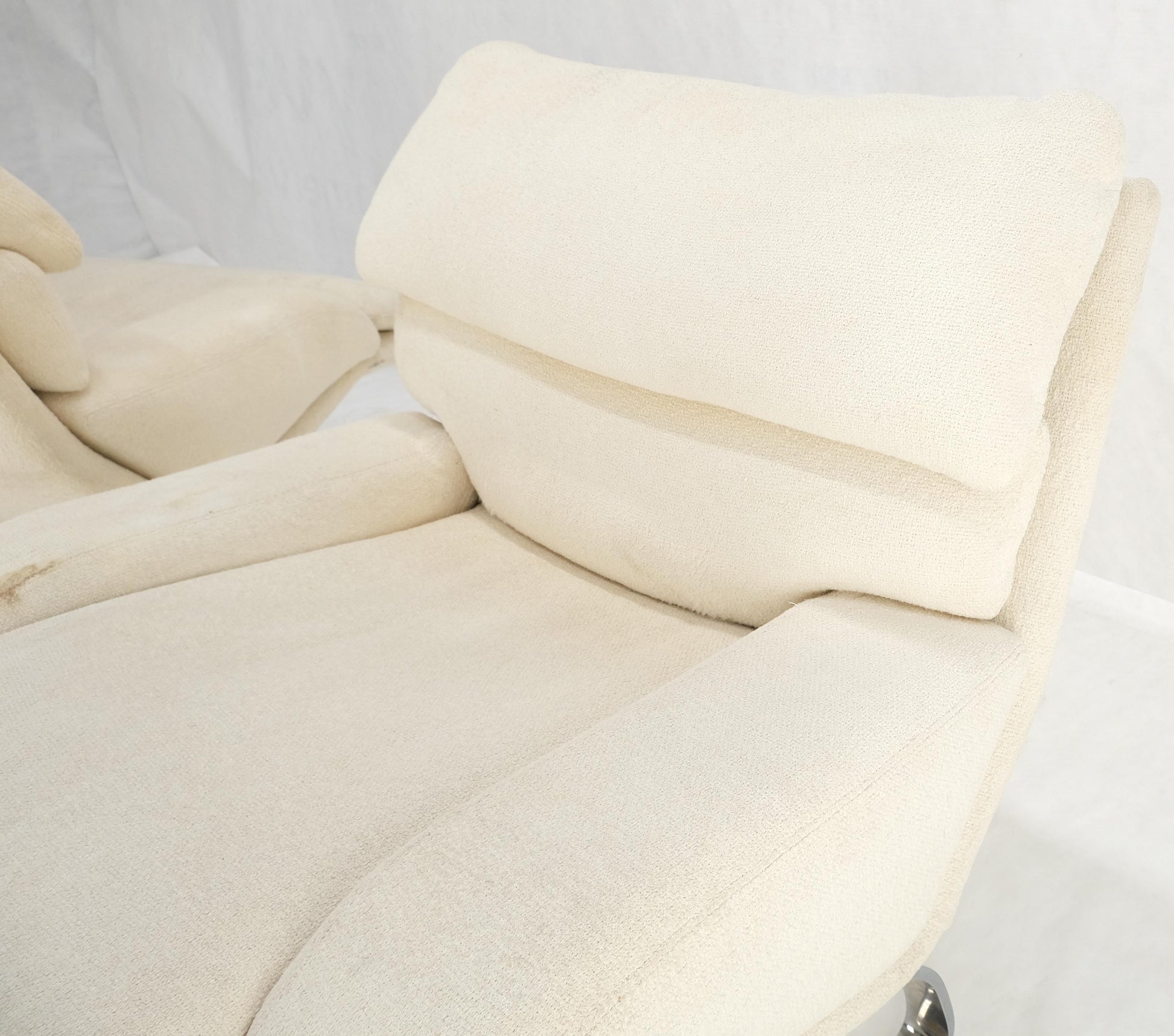 EstablishedLines Pair Giovanni Offerdi Chrome Bases Matching Ottoman Lounge Chair AS IS upholster