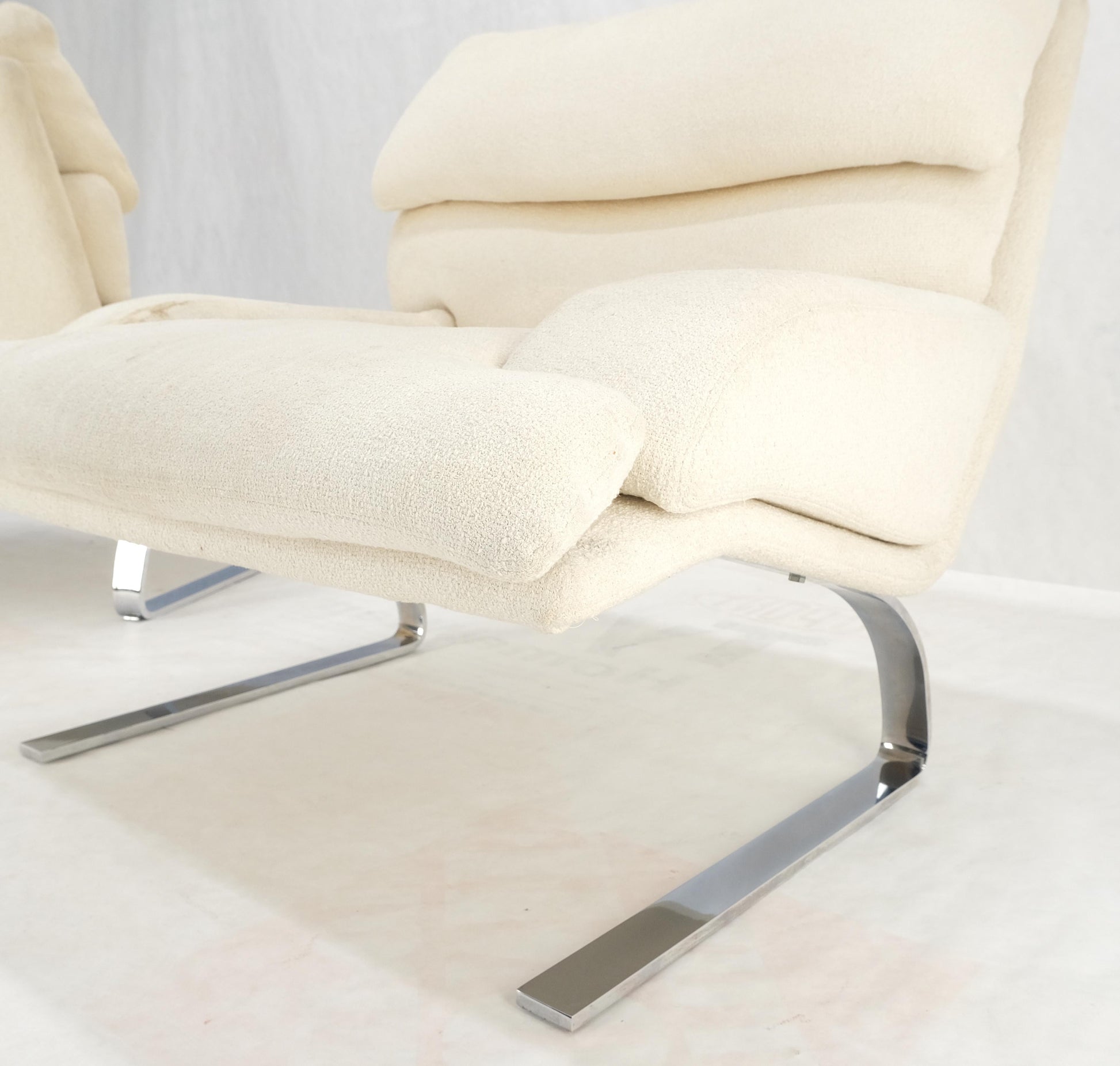EstablishedLines Pair Giovanni Offerdi Chrome Bases Matching Ottoman Lounge Chair AS IS upholster