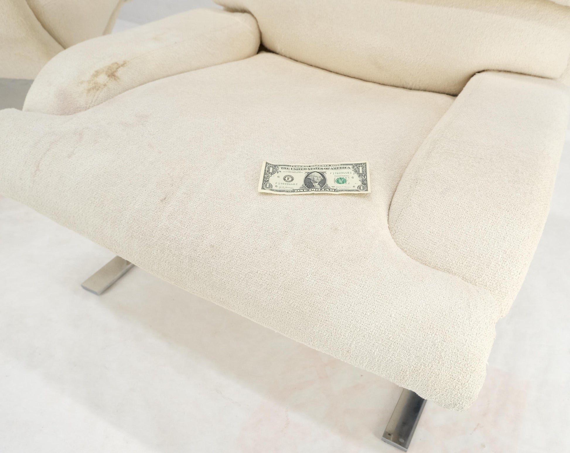 EstablishedLines Pair Giovanni Offerdi Chrome Bases Matching Ottoman Lounge Chair AS IS upholster