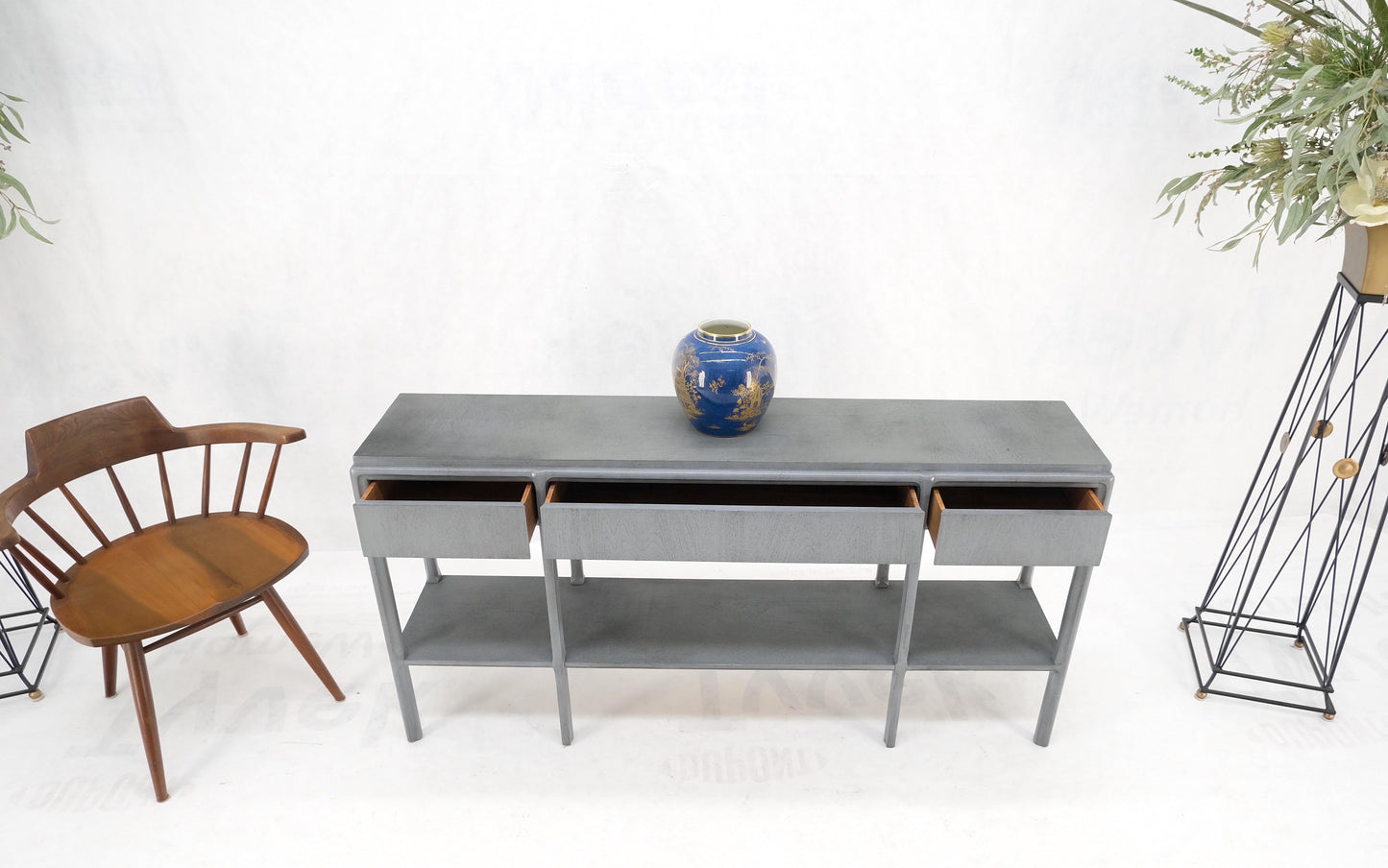 EstablishedLines Widdicomb Faux Finish 3 Drawer Long Sofa Console Table Credenza W/ Shelf Mint!