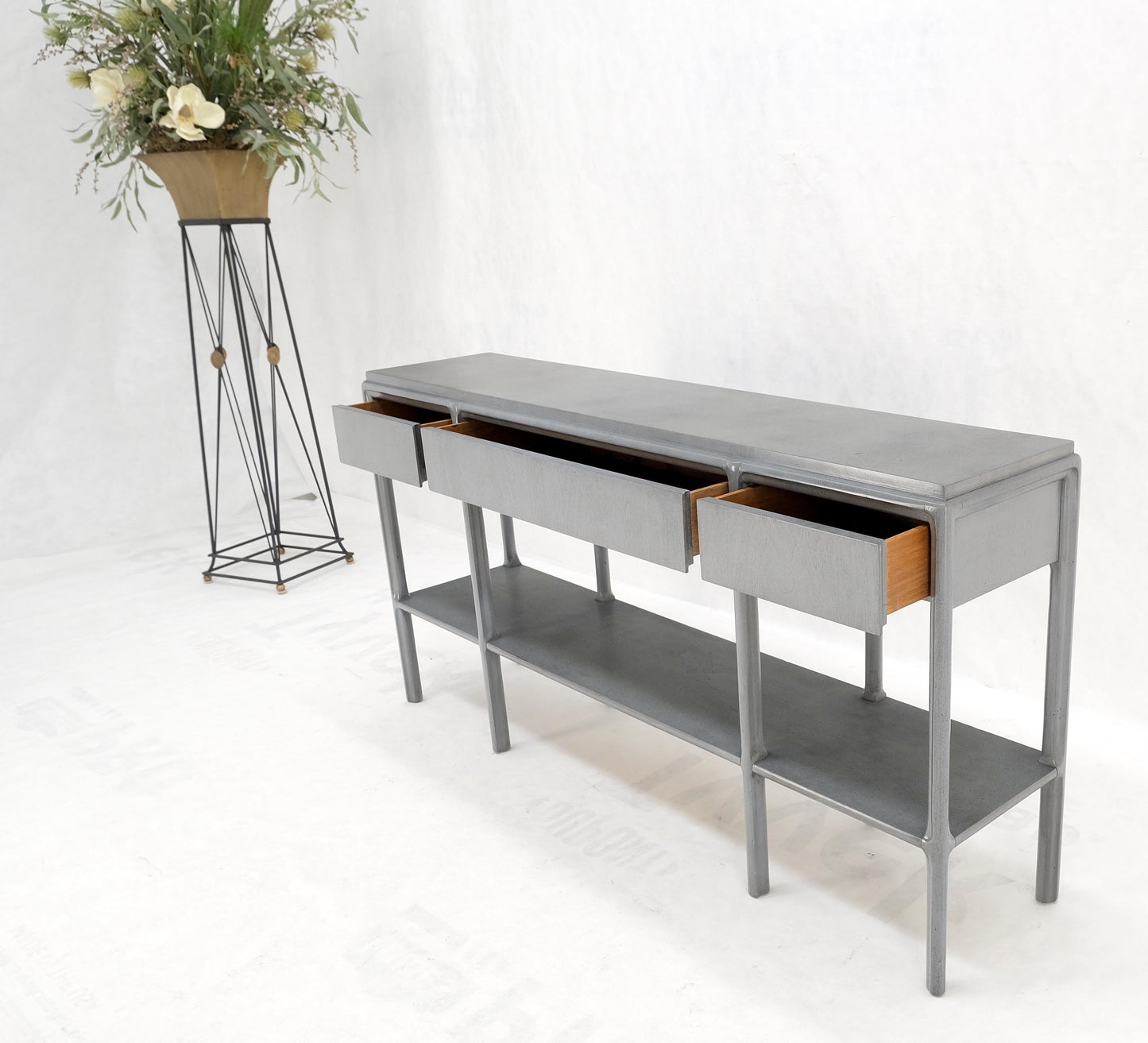 EstablishedLines Widdicomb Faux Finish 3 Drawer Long Sofa Console Table Credenza W/ Shelf Mint!