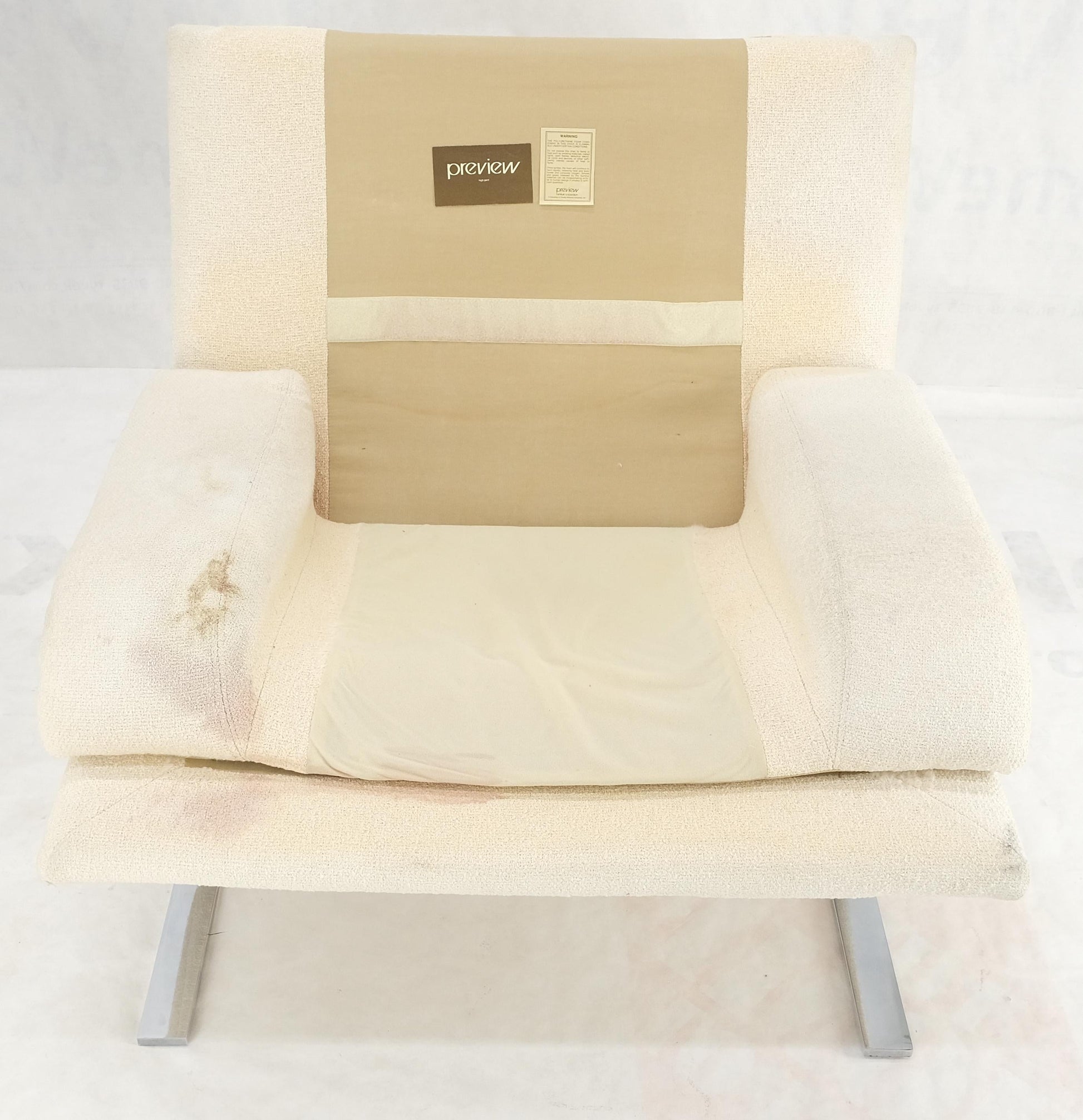 EstablishedLines Pair Giovanni Offerdi Chrome Bases Matching Ottoman Lounge Chair AS IS upholster