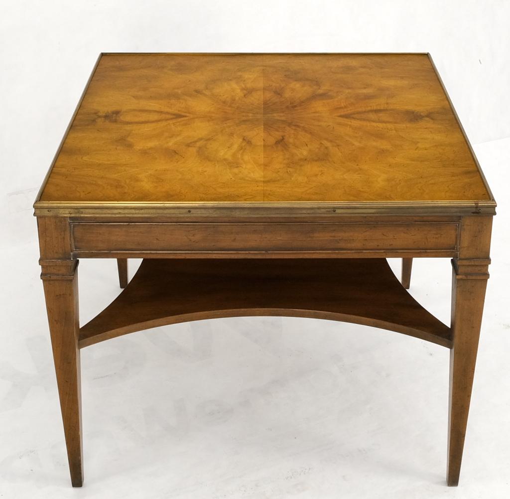 EstablishedLines Baker Burl Walnut Square Brass Gallery Top Drawer Side Lamp Table Night Stand
