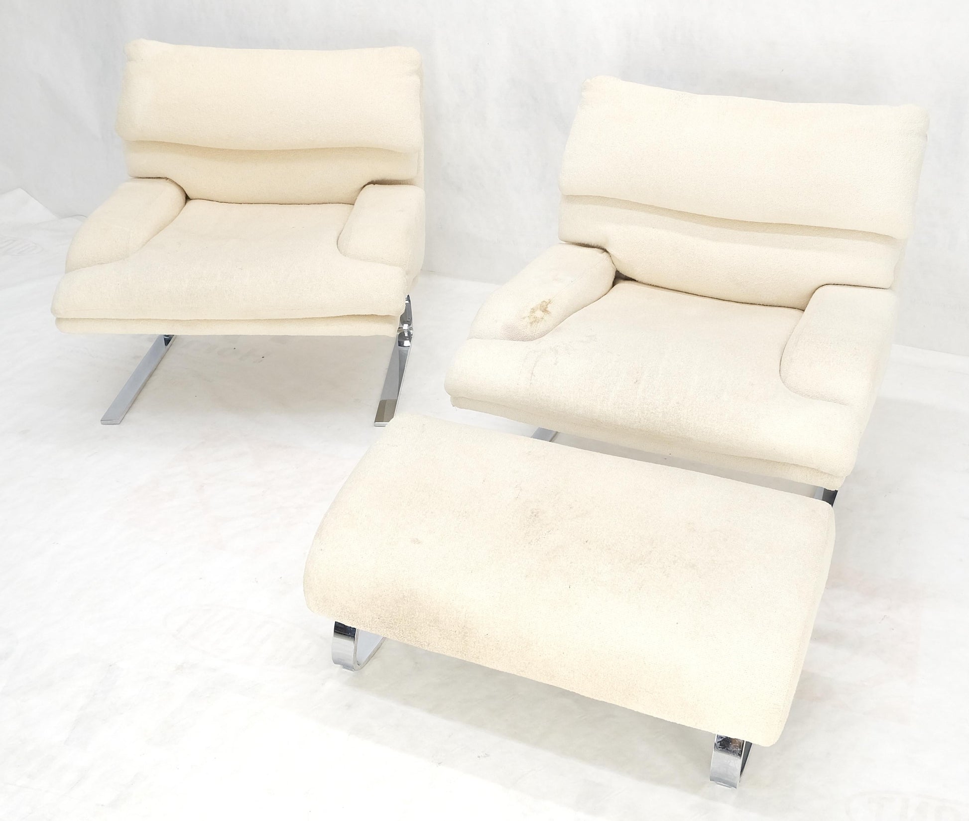 EstablishedLines Pair Giovanni Offerdi Chrome Bases Matching Ottoman Lounge Chair AS IS upholster
