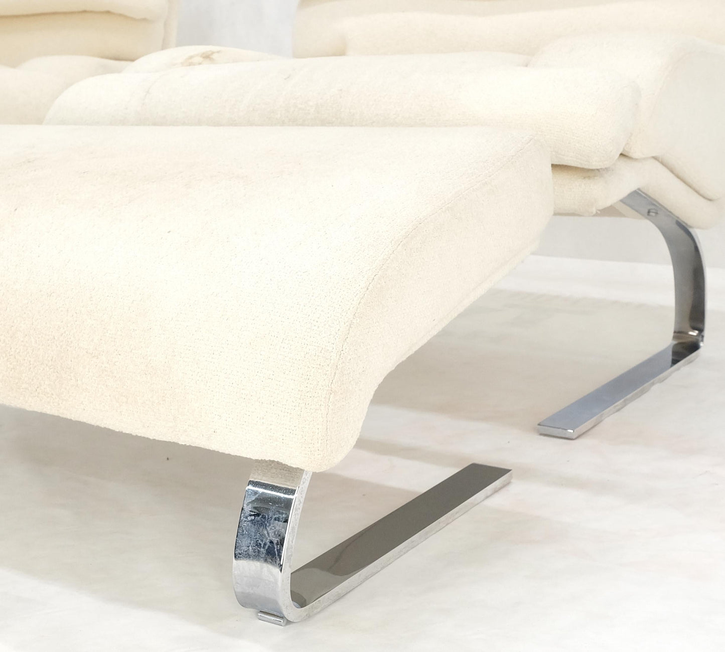 EstablishedLines Pair Giovanni Offerdi Chrome Bases Matching Ottoman Lounge Chair AS IS upholster