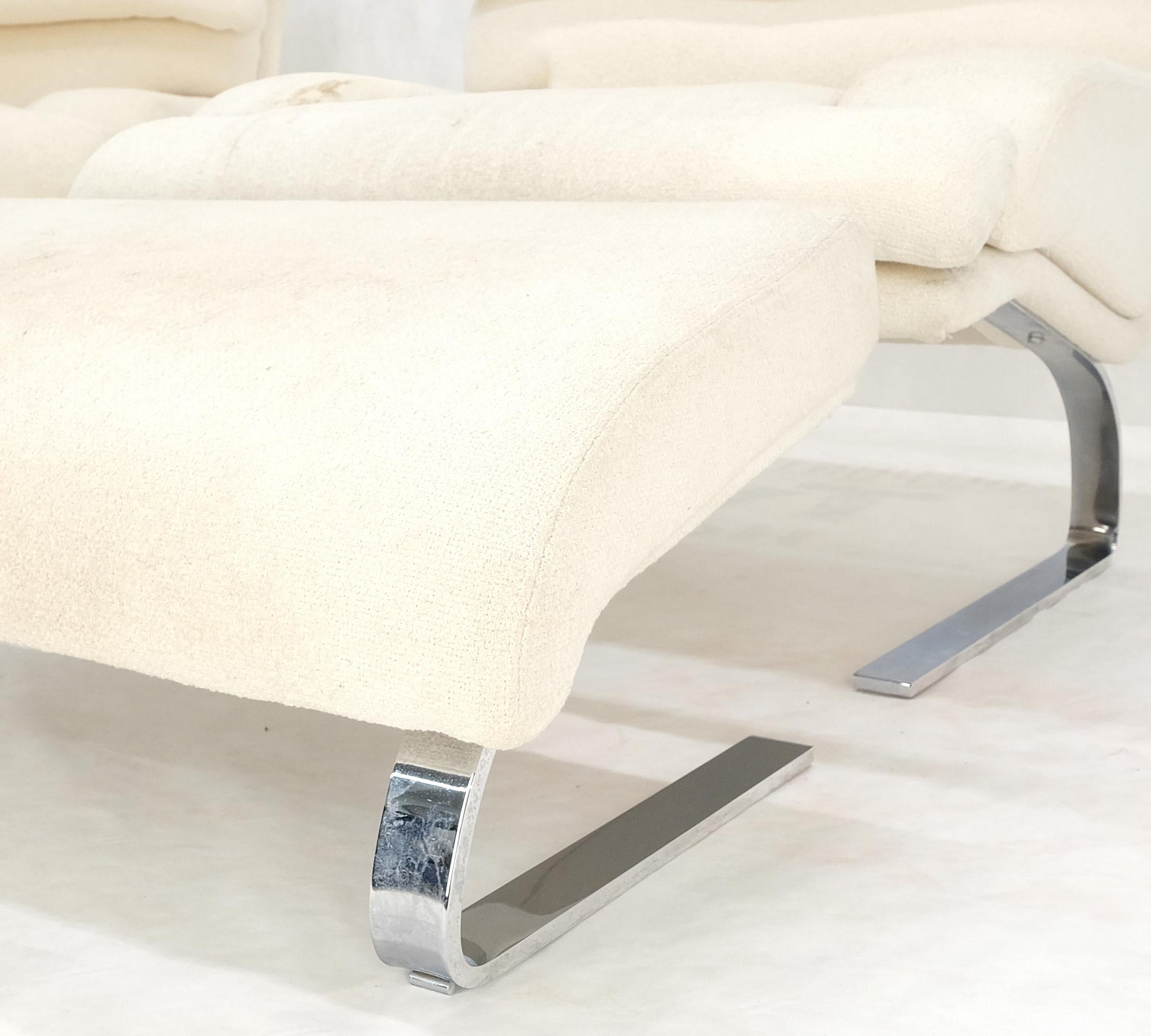 EstablishedLines Pair Giovanni Offerdi Chrome Bases Matching Ottoman Lounge Chair AS IS upholster