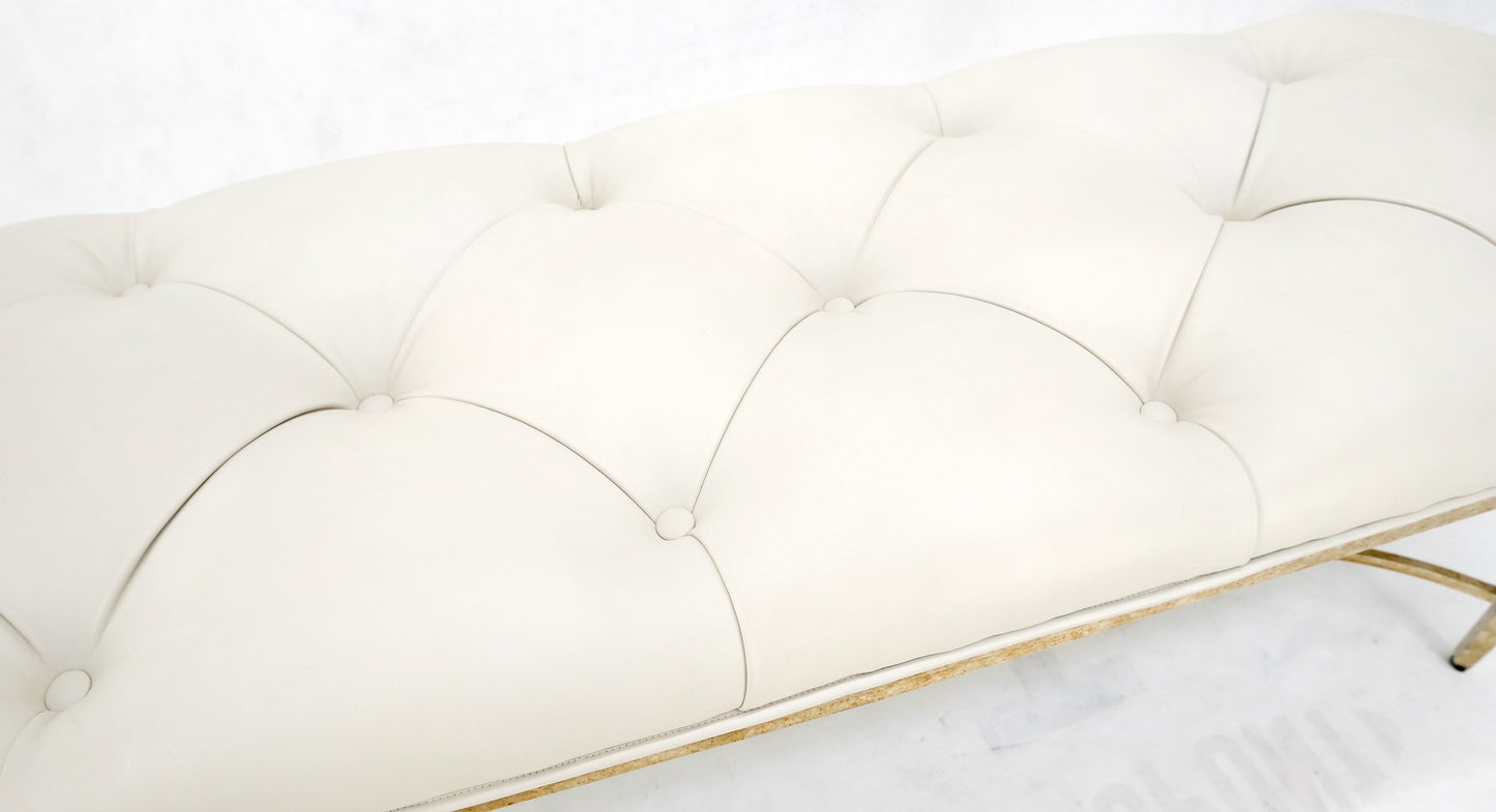 EstablishedLines Gilt Wrought Iron Base Beige Tufted Leather Upholstery Window Hall Bench MINT