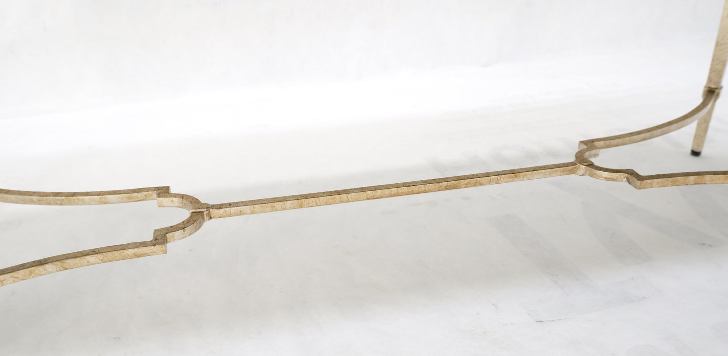 EstablishedLines Gilt Wrought Iron Base Beige Tufted Leather Upholstery Window Hall Bench MINT