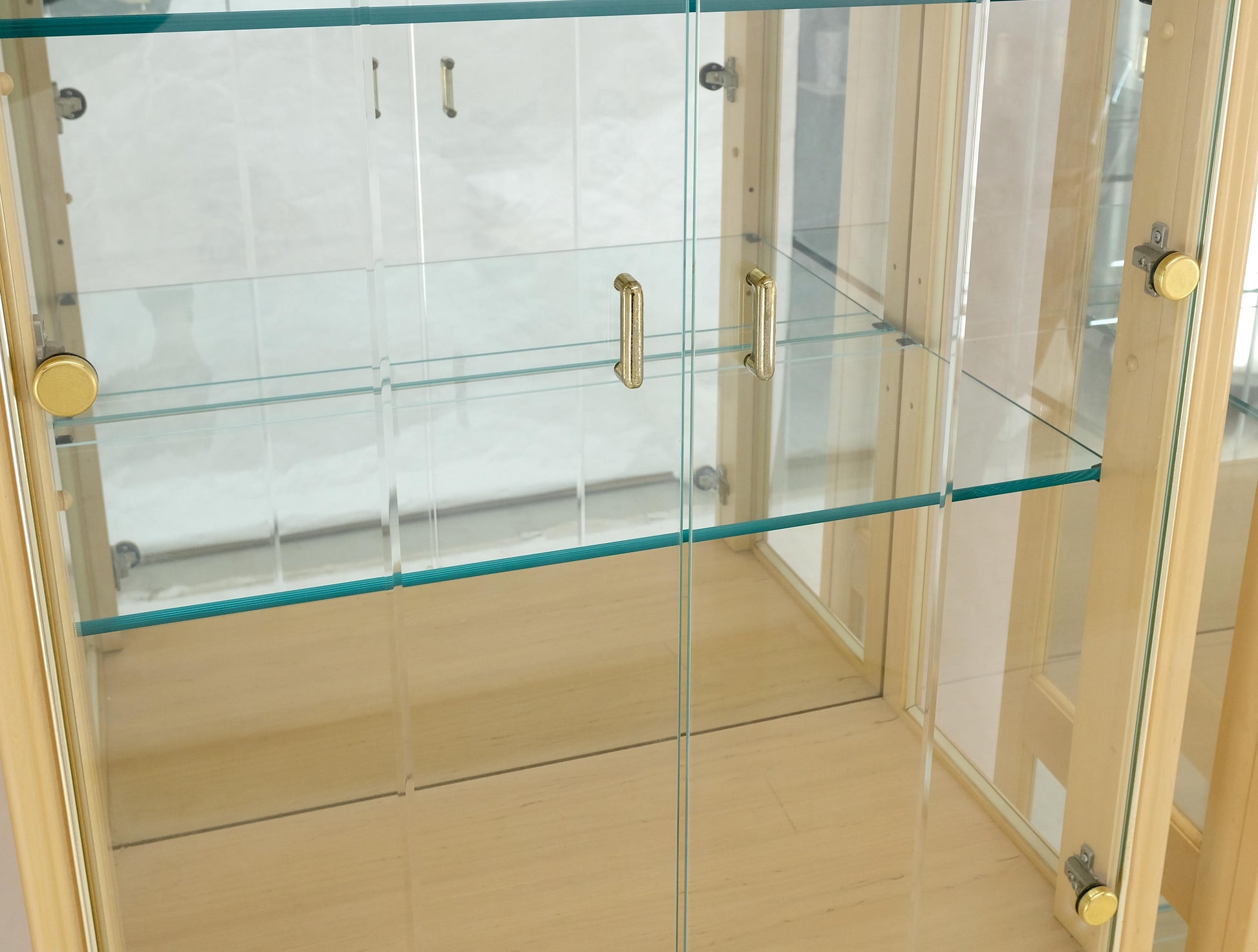 EstablishedLines 3 Blond Wood Glass Door Curio Cases Display Vitrine Cabinet Glass Shelves MINT!