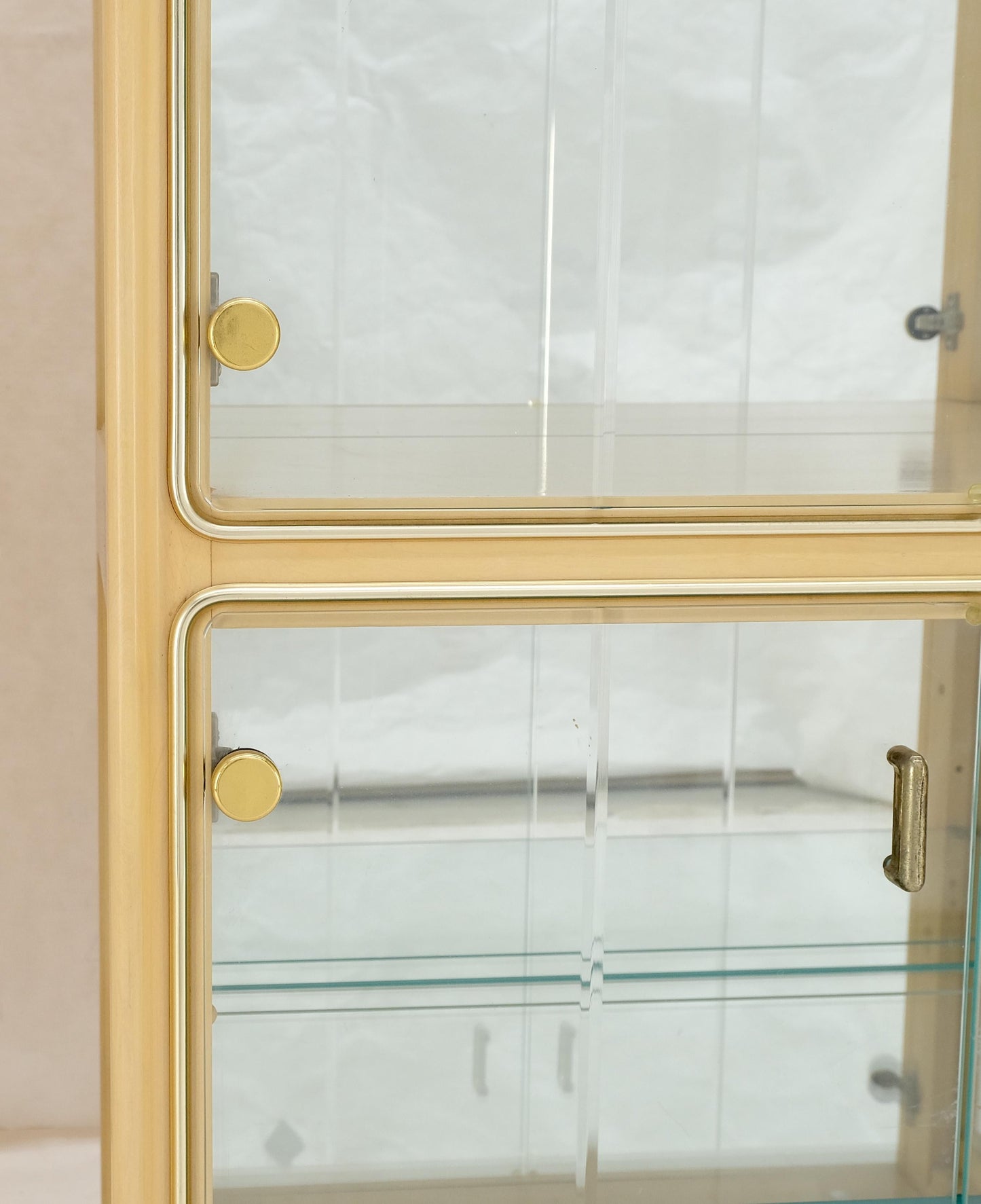 EstablishedLines 3 Blond Wood Glass Door Curio Cases Display Vitrine Cabinet Glass Shelves MINT!