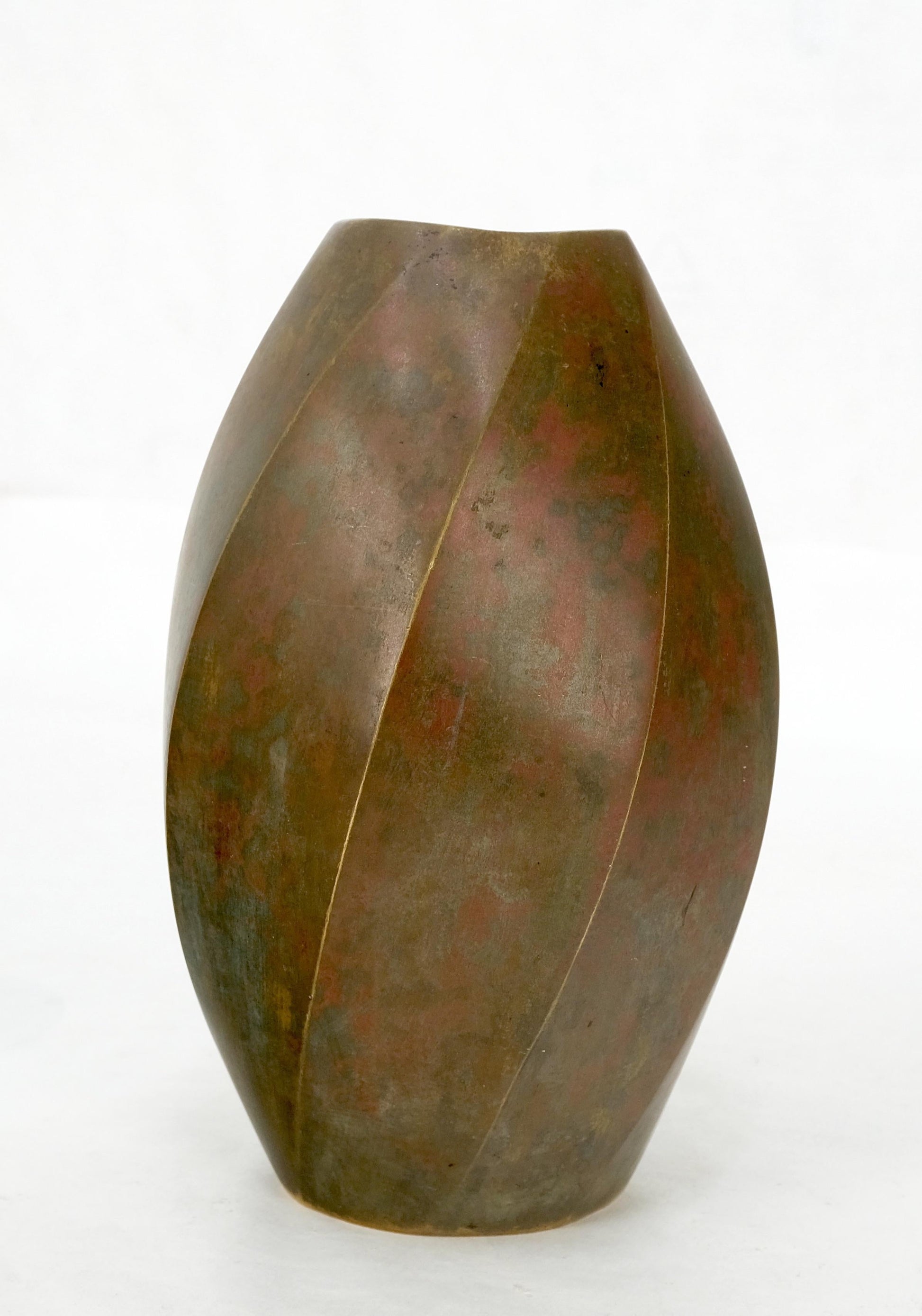 EstablishedLines Brass Art Nouveau Style Twisted Cylinder Mid-Century Modern Vase