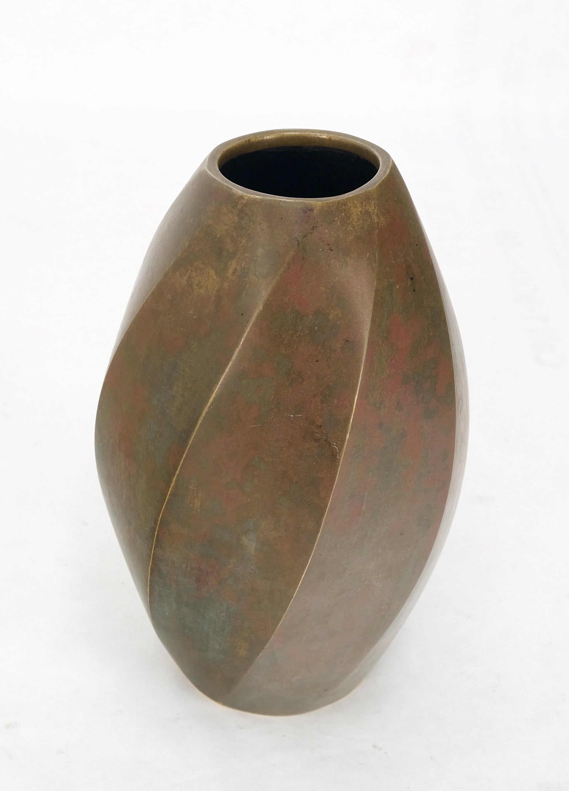 EstablishedLines Brass Art Nouveau Style Twisted Cylinder Mid-Century Modern Vase