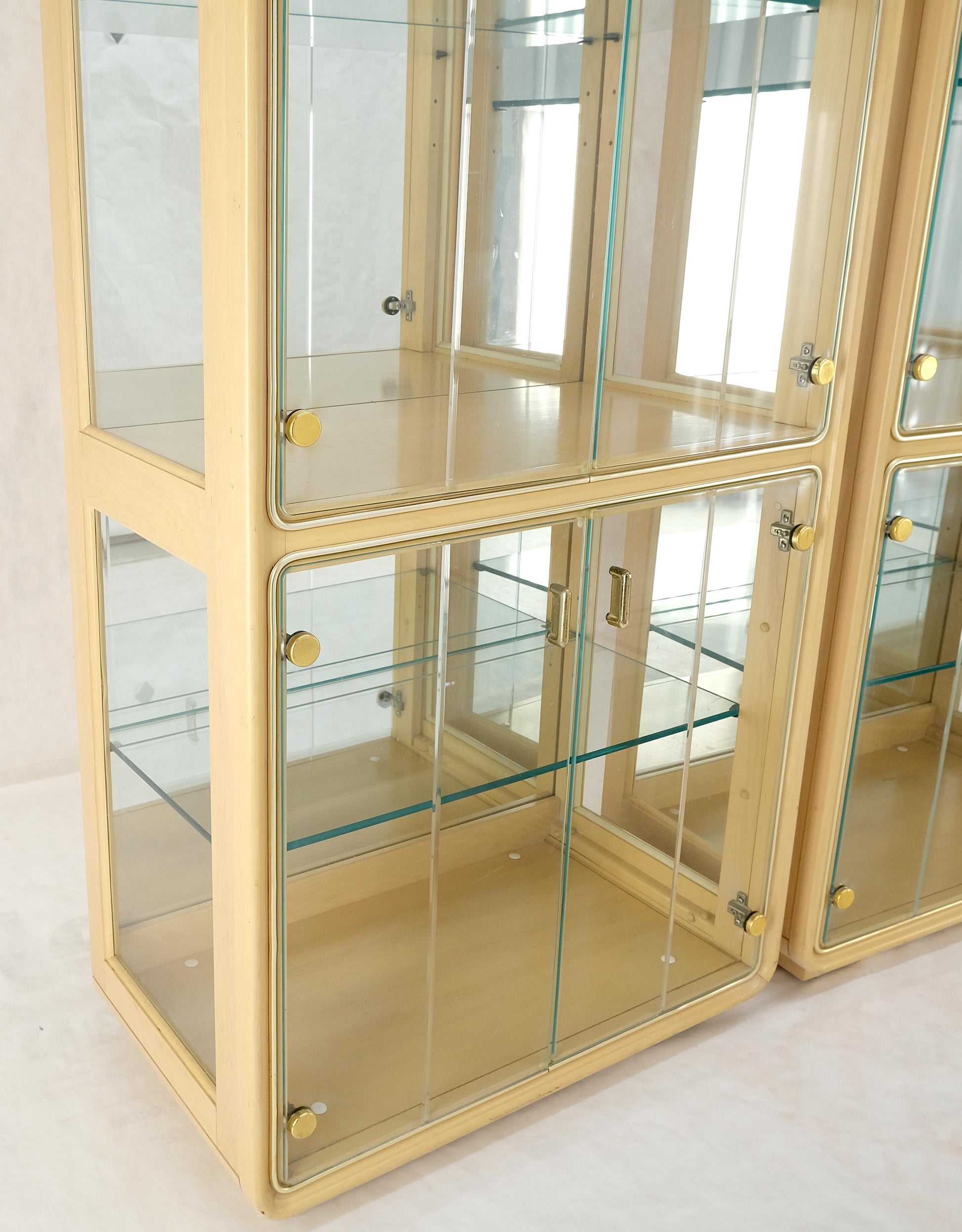 EstablishedLines 3 Blond Wood Glass Door Curio Cases Display Vitrine Cabinet Glass Shelves MINT!