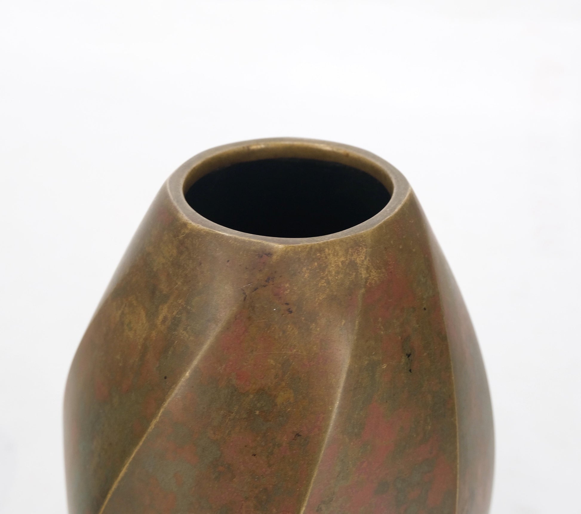 EstablishedLines Brass Art Nouveau Style Twisted Cylinder Mid-Century Modern Vase