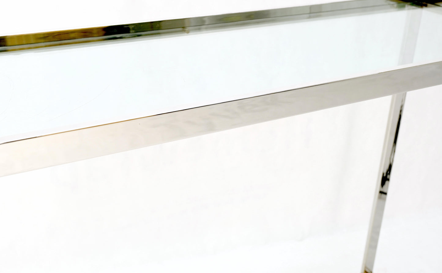 EstablishedLines Polished Stainless Steel Glass Top Travertine Bottom Rectangle Console Table