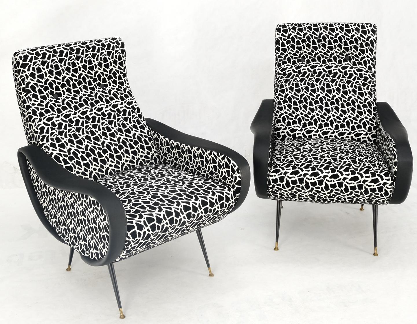EstablishedLines Pair Black & White Pattern Fabric Italian Mid Century Modern Lounge Chairs Mint