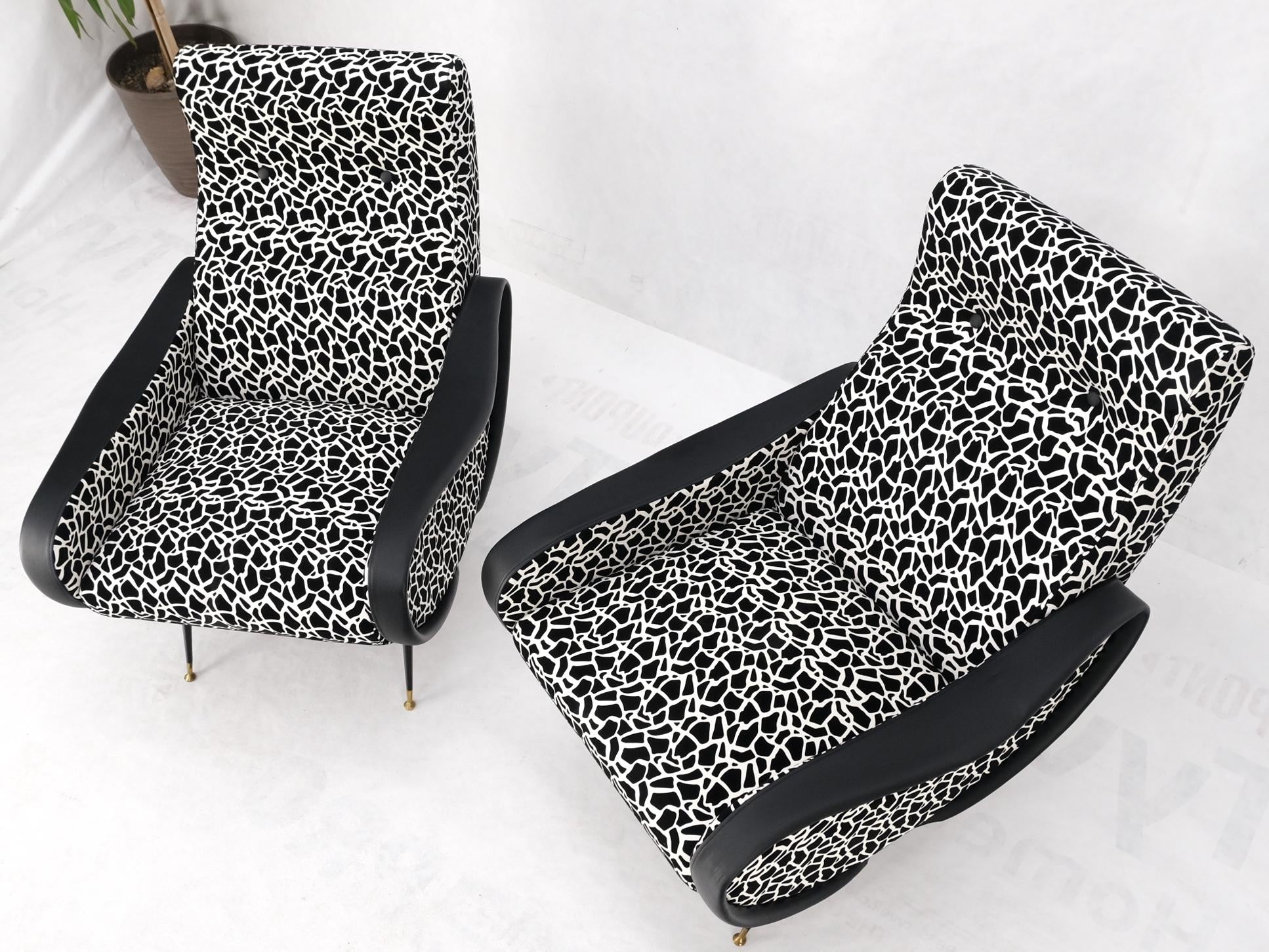 EstablishedLines Pair Black & White Pattern Fabric Italian Mid Century Modern Lounge Chairs Mint