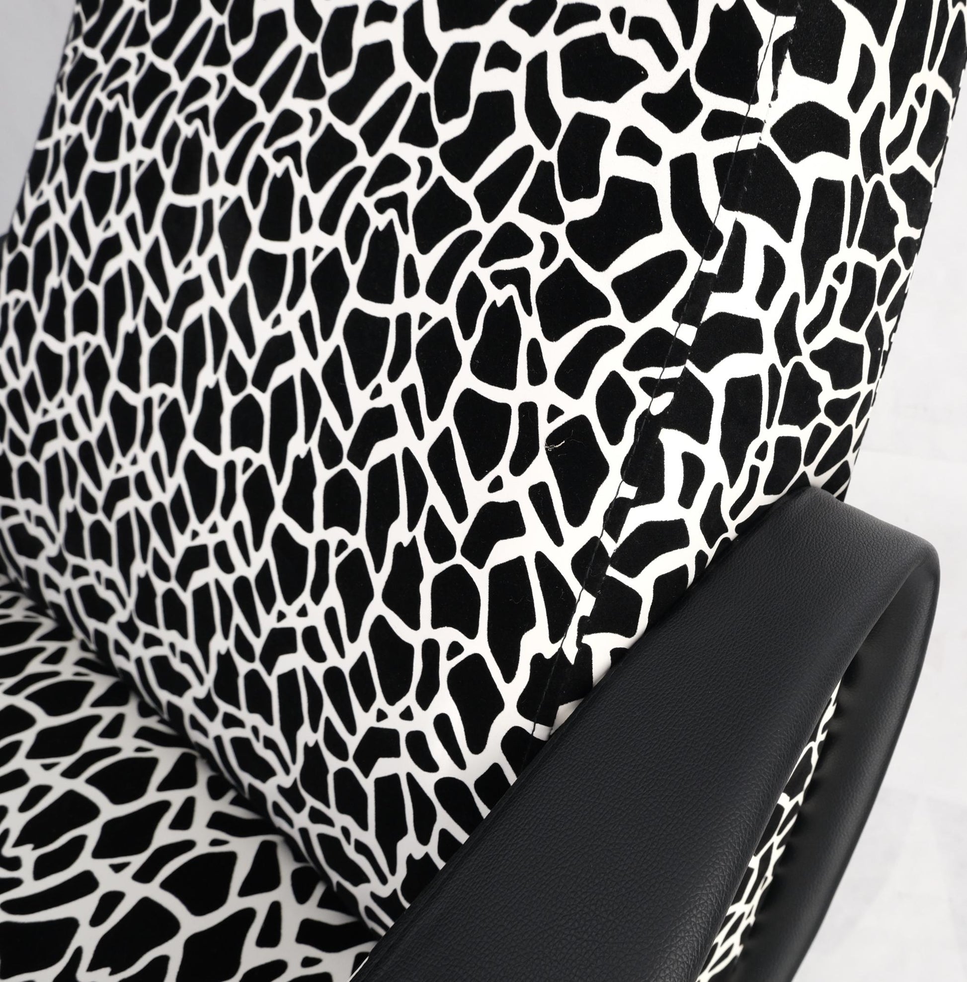 EstablishedLines Pair Black & White Pattern Fabric Italian Mid Century Modern Lounge Chairs Mint
