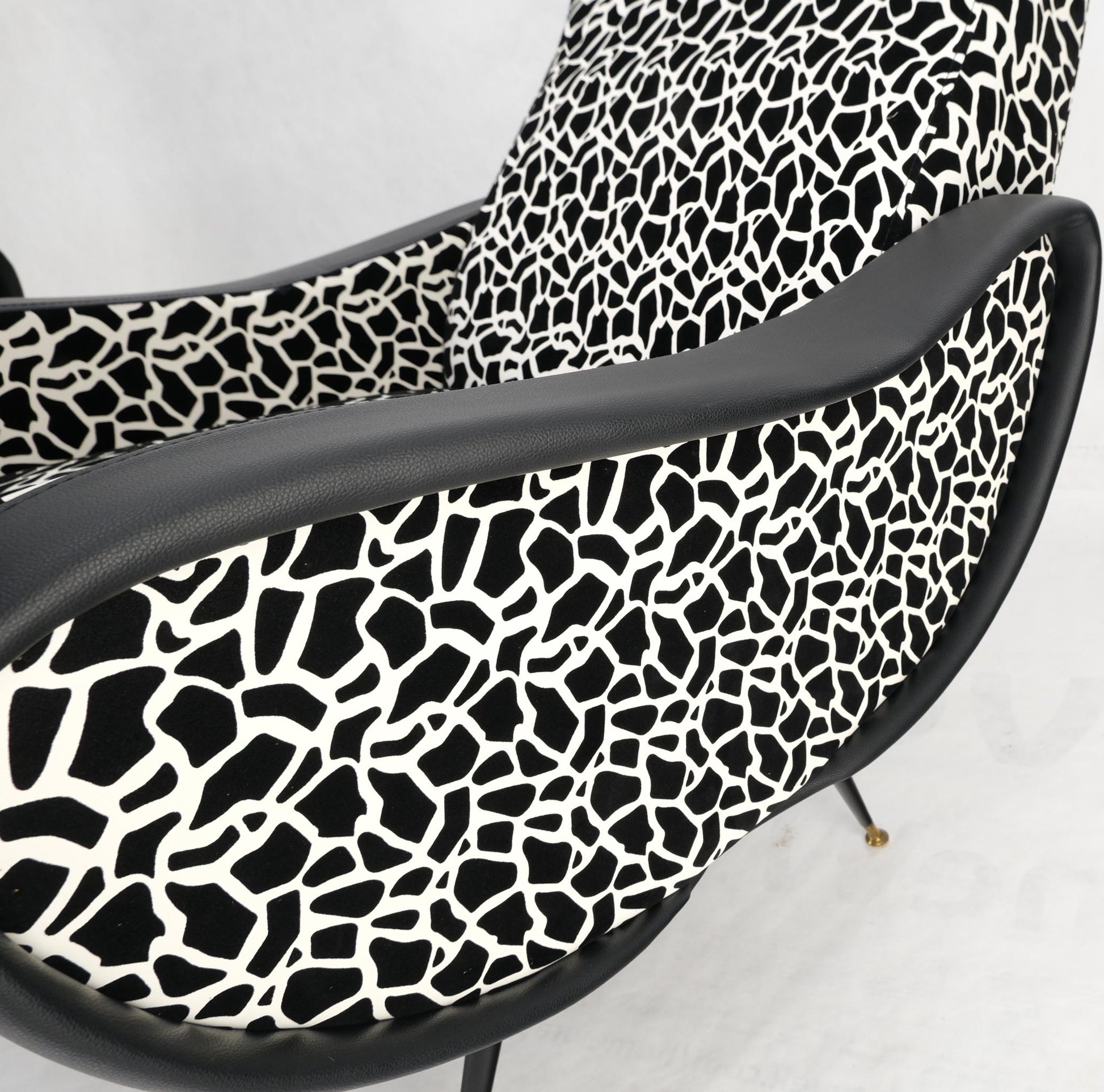 EstablishedLines Pair Black & White Pattern Fabric Italian Mid Century Modern Lounge Chairs Mint