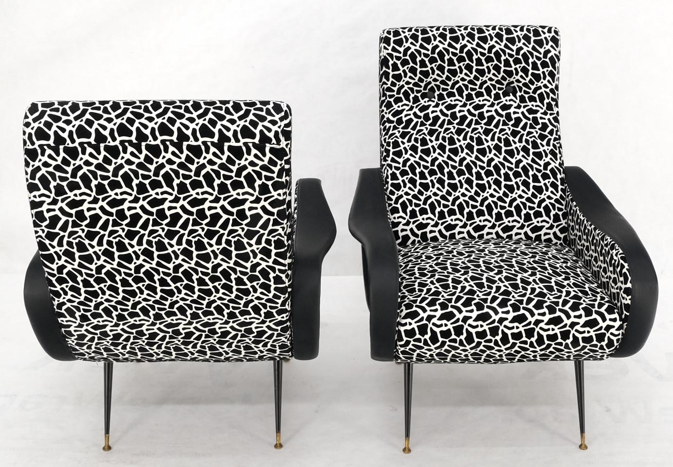 EstablishedLines Pair Black & White Pattern Fabric Italian Mid Century Modern Lounge Chairs Mint
