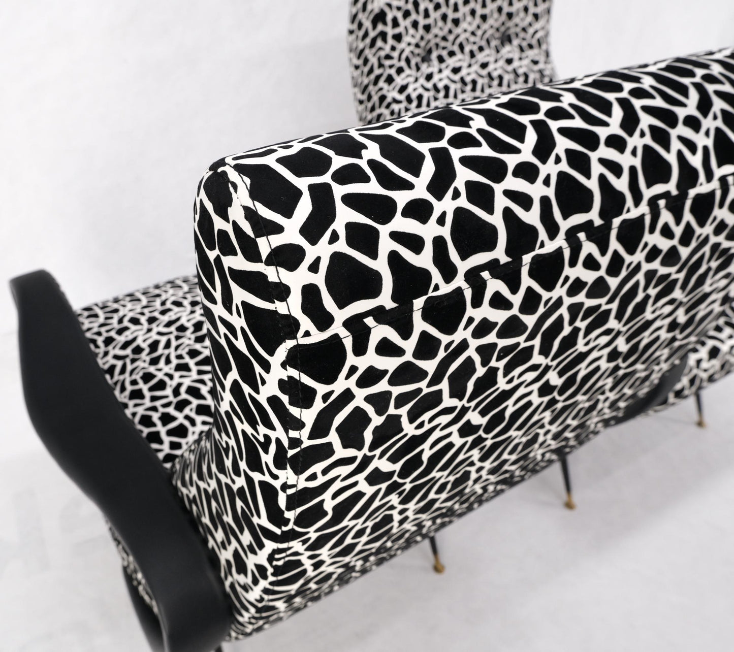 EstablishedLines Pair Black & White Pattern Fabric Italian Mid Century Modern Lounge Chairs Mint