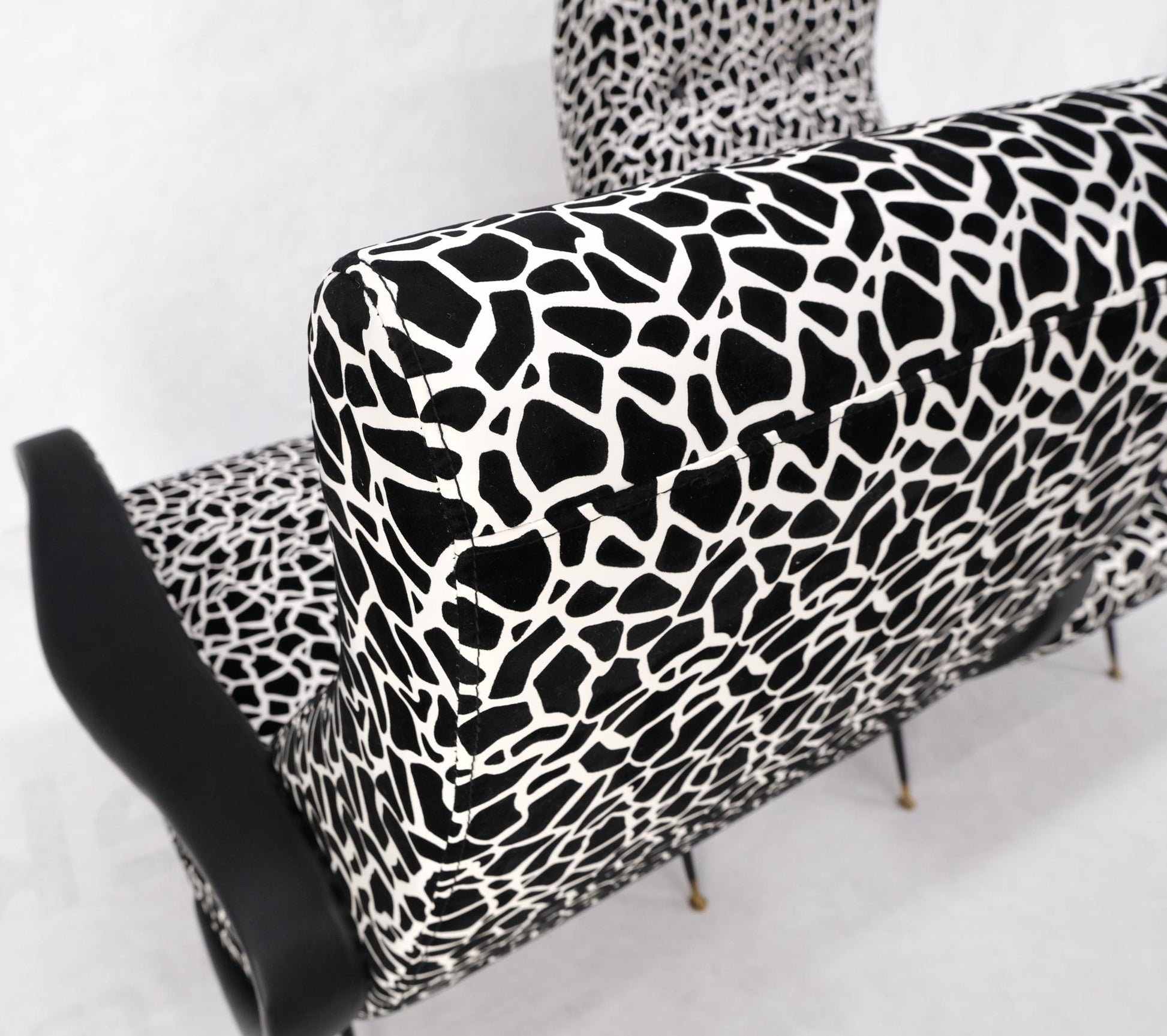 EstablishedLines Pair Black & White Pattern Fabric Italian Mid Century Modern Lounge Chairs Mint