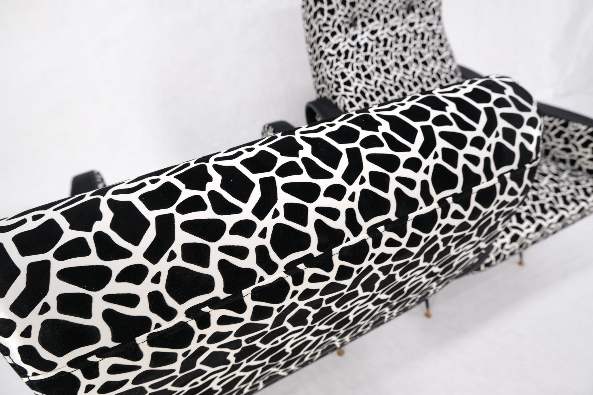 EstablishedLines Pair Black & White Pattern Fabric Italian Mid Century Modern Lounge Chairs Mint