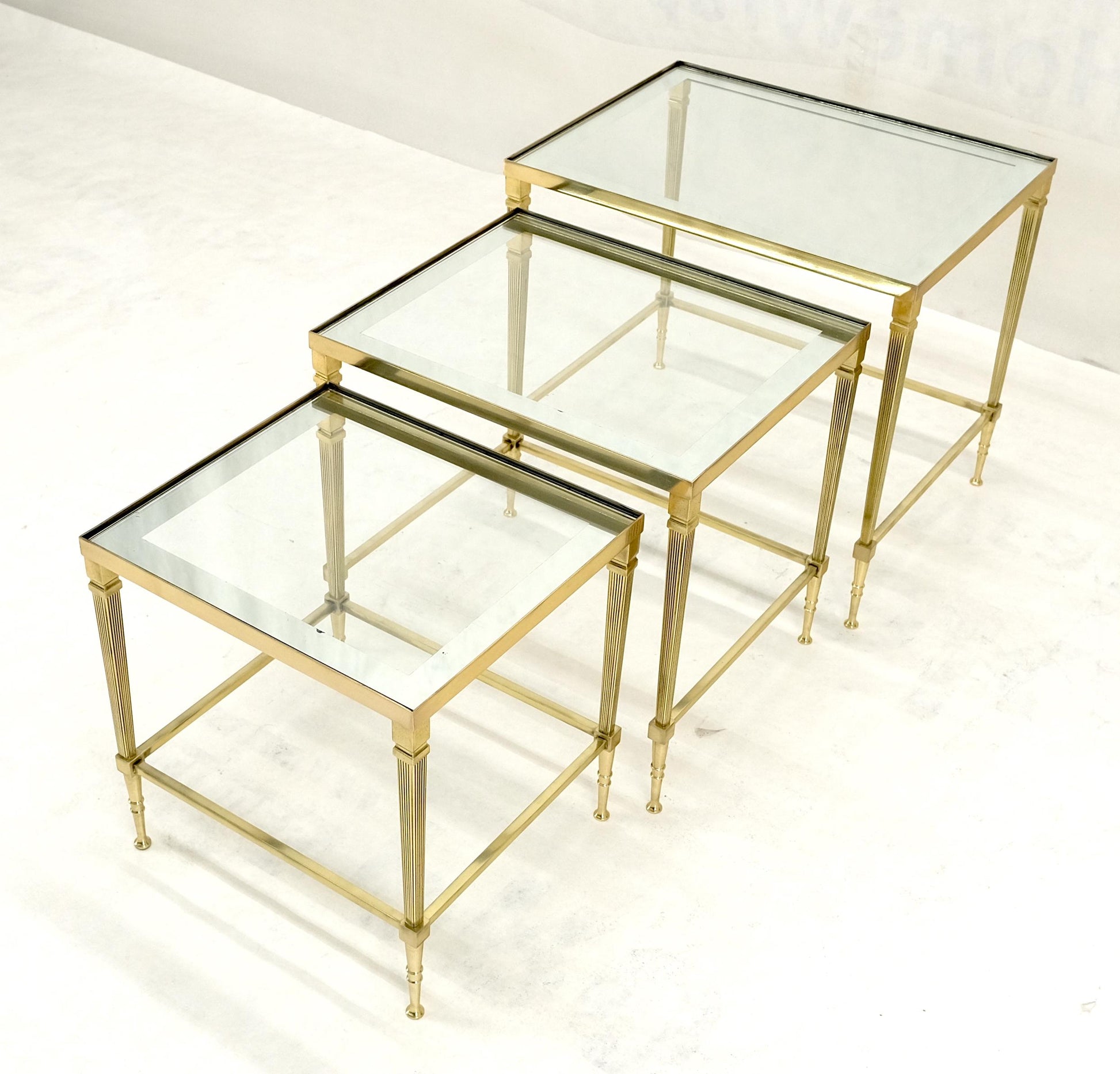 EstablishedLines Fine Polished Brass Glass Mirrored Frames Tops Nesting Side Tables Stands Redone