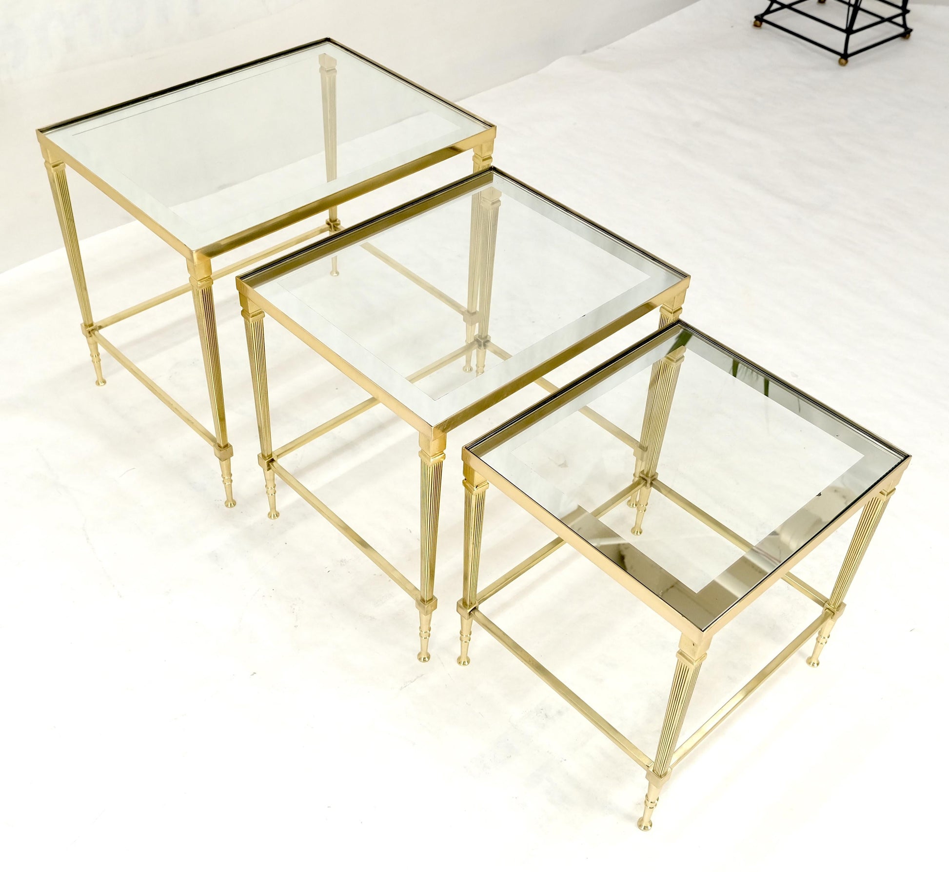 EstablishedLines Fine Polished Brass Glass Mirrored Frames Tops Nesting Side Tables Stands Redone