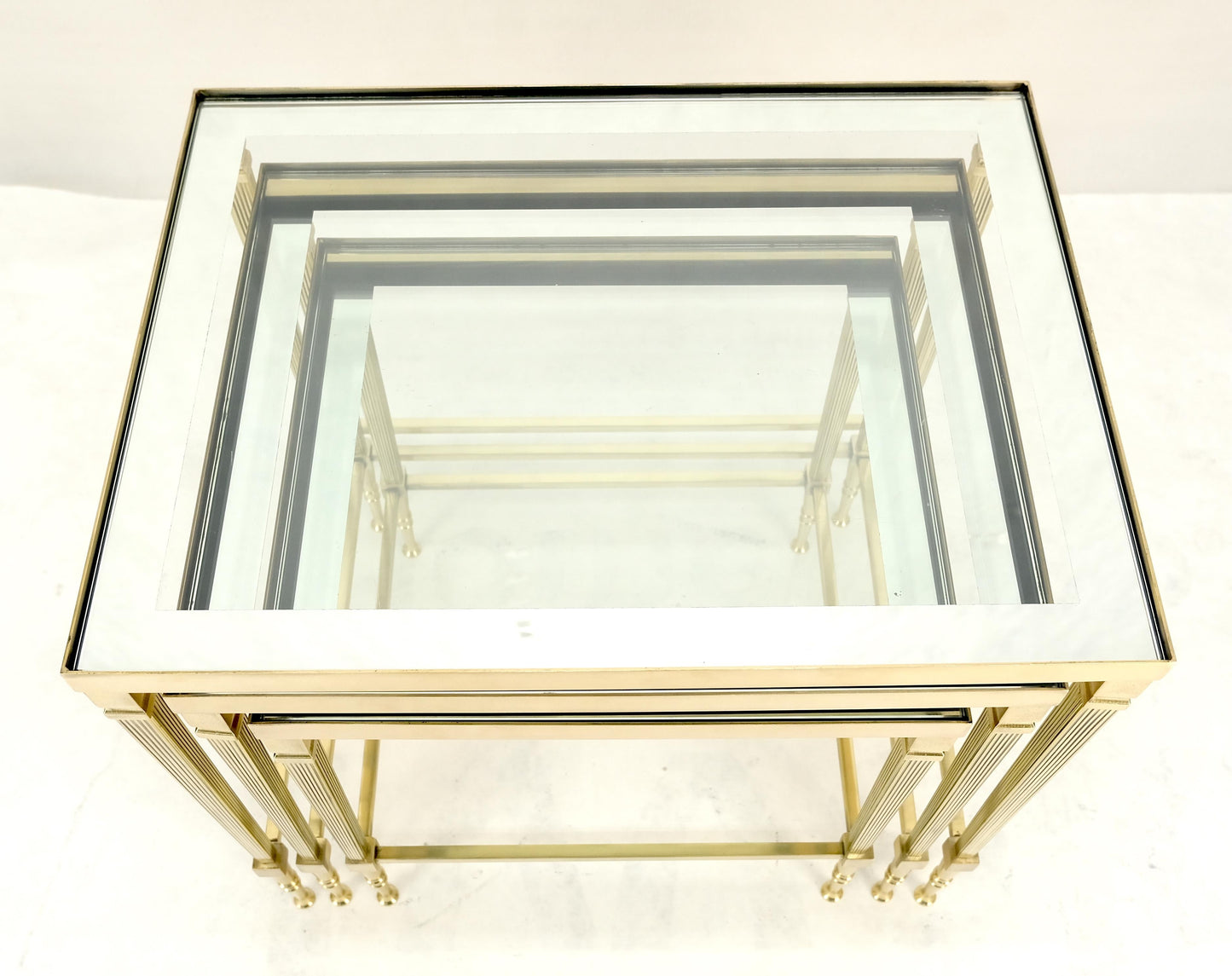 EstablishedLines Fine Polished Brass Glass Mirrored Frames Tops Nesting Side Tables Stands Redone