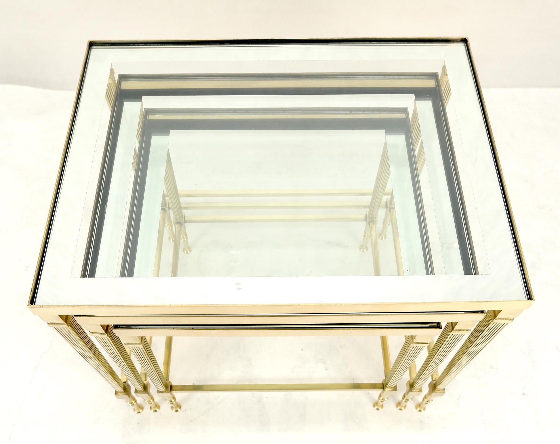 EstablishedLines Fine Polished Brass Glass Mirrored Frames Tops Nesting Side Tables Stands Redone