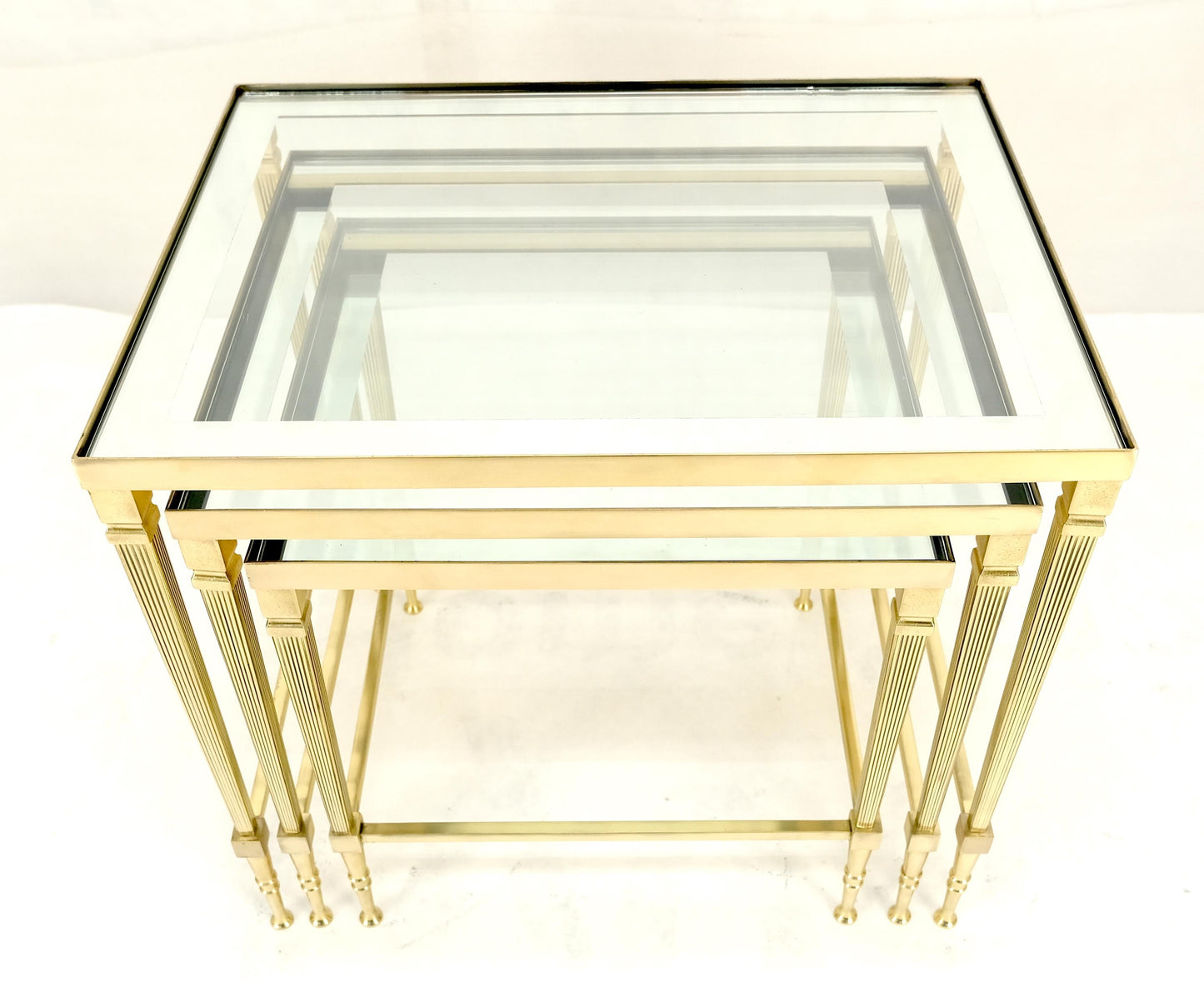 EstablishedLines Fine Polished Brass Glass Mirrored Frames Tops Nesting Side Tables Stands Redone
