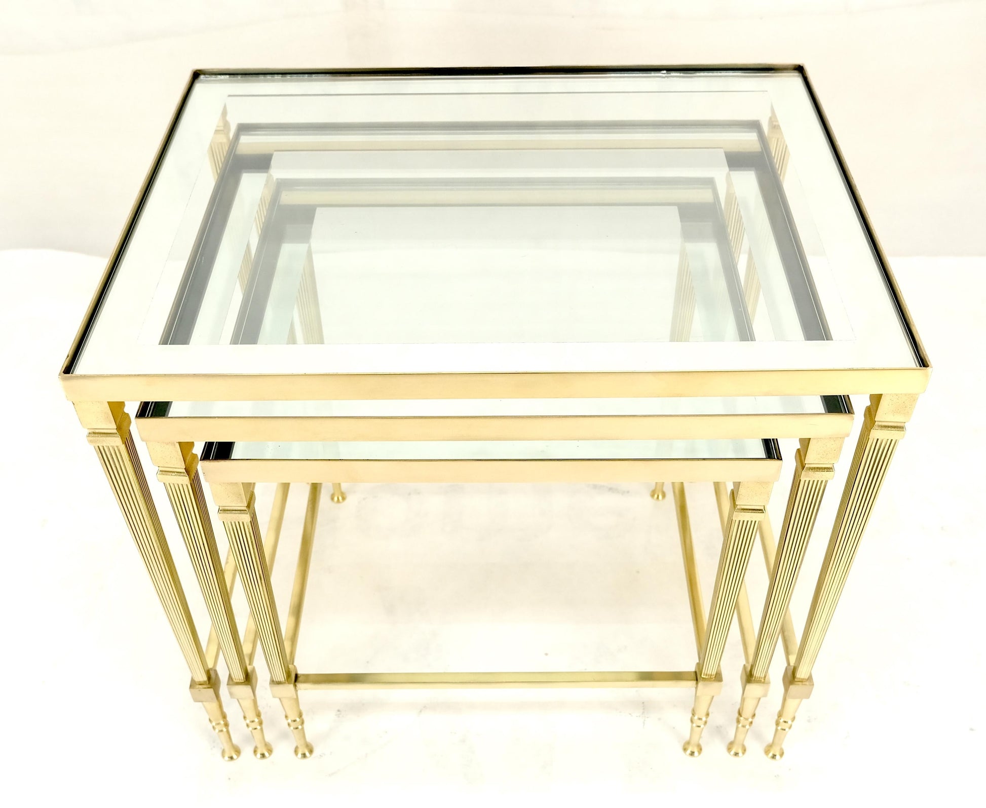 EstablishedLines Fine Polished Brass Glass Mirrored Frames Tops Nesting Side Tables Stands Redone