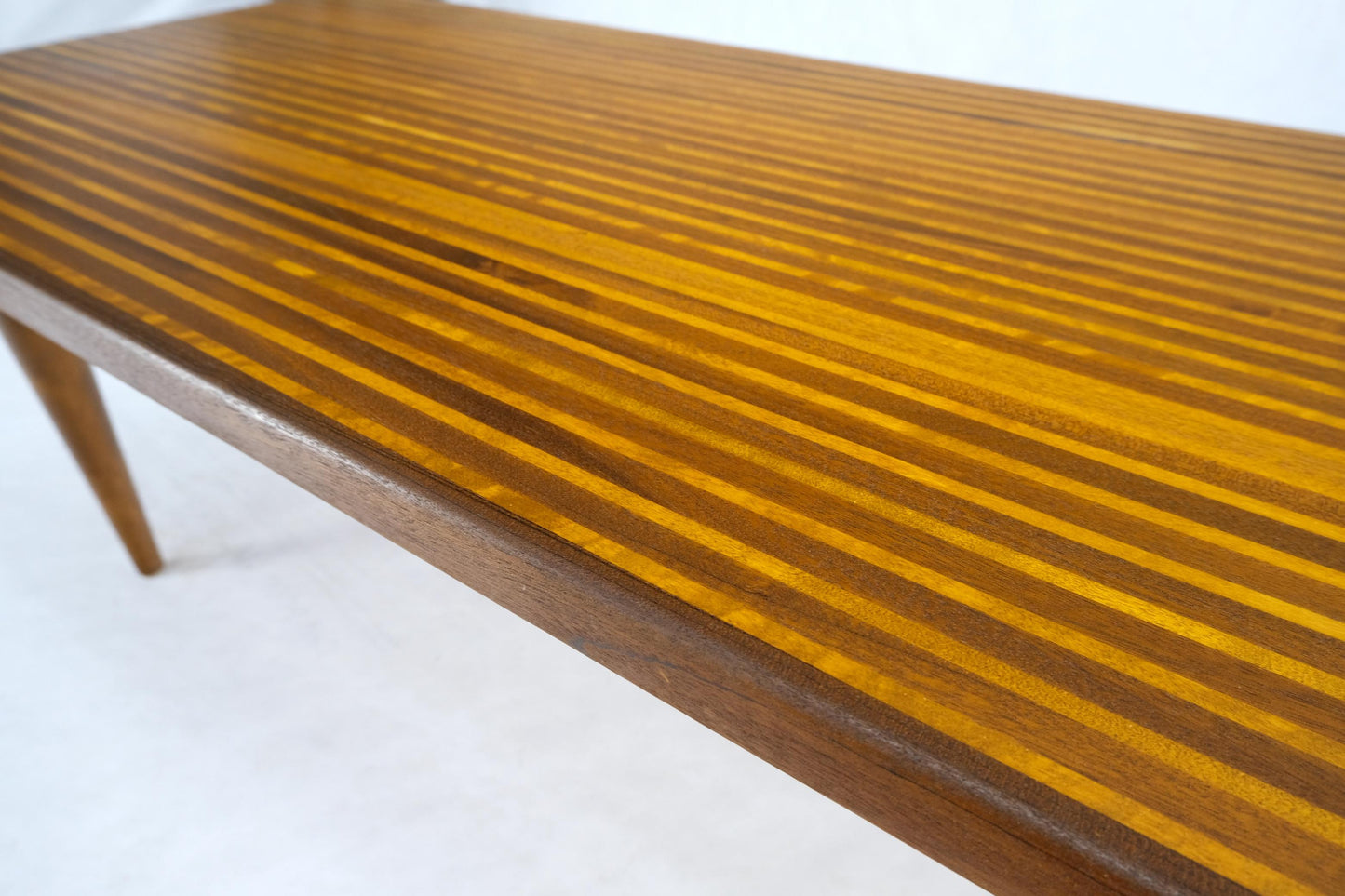 EstablishedLines Solid Teak & Walnut Block Swedish Coffee Table on Tapered Dowel Legs Mint