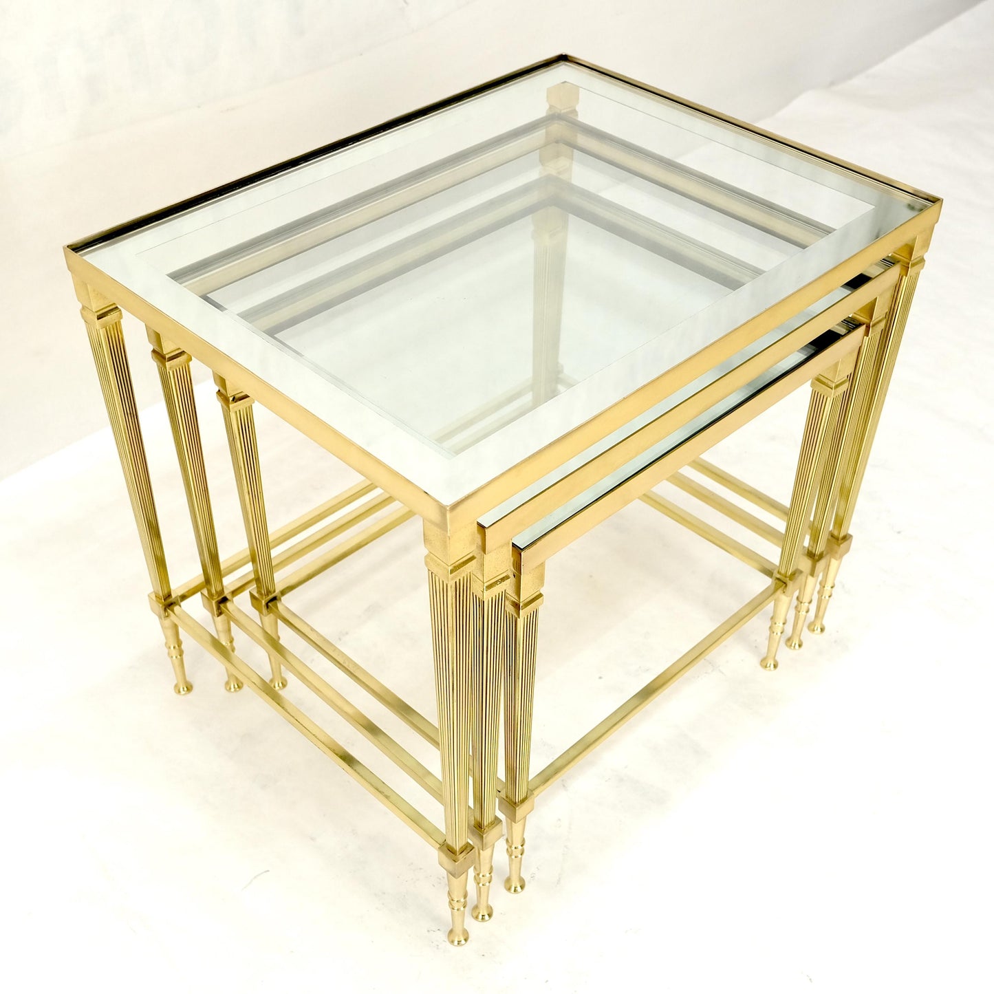 EstablishedLines Fine Polished Brass Glass Mirrored Frames Tops Nesting Side Tables Stands Redone