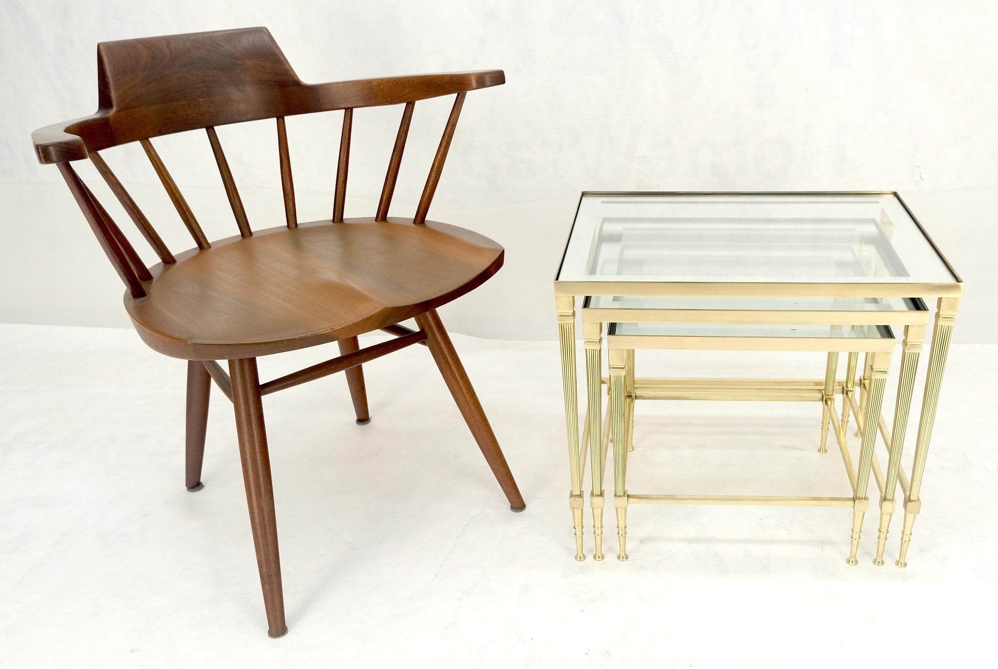EstablishedLines Fine Polished Brass Glass Mirrored Frames Tops Nesting Side Tables Stands Redone