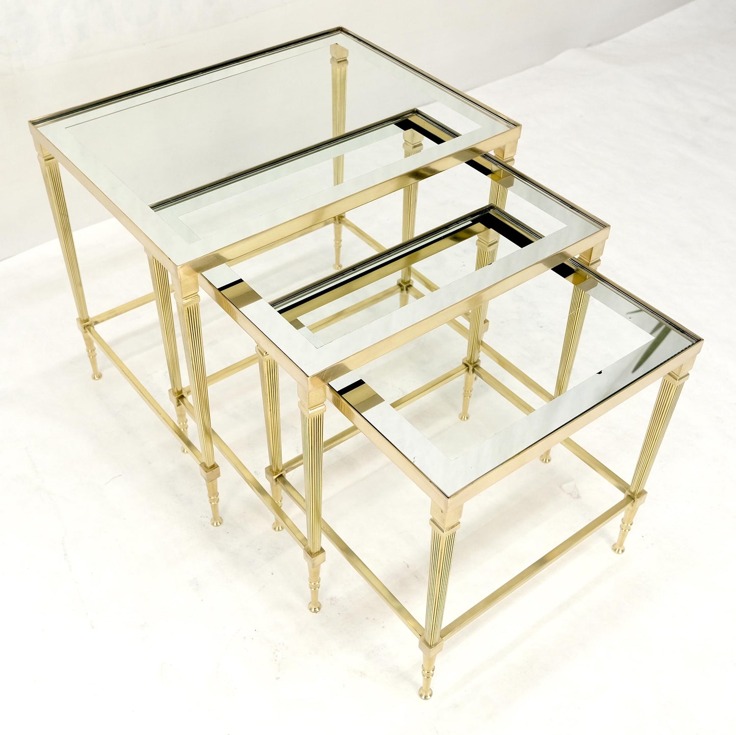 EstablishedLines Fine Polished Brass Glass Mirrored Frames Tops Nesting Side Tables Stands Redone