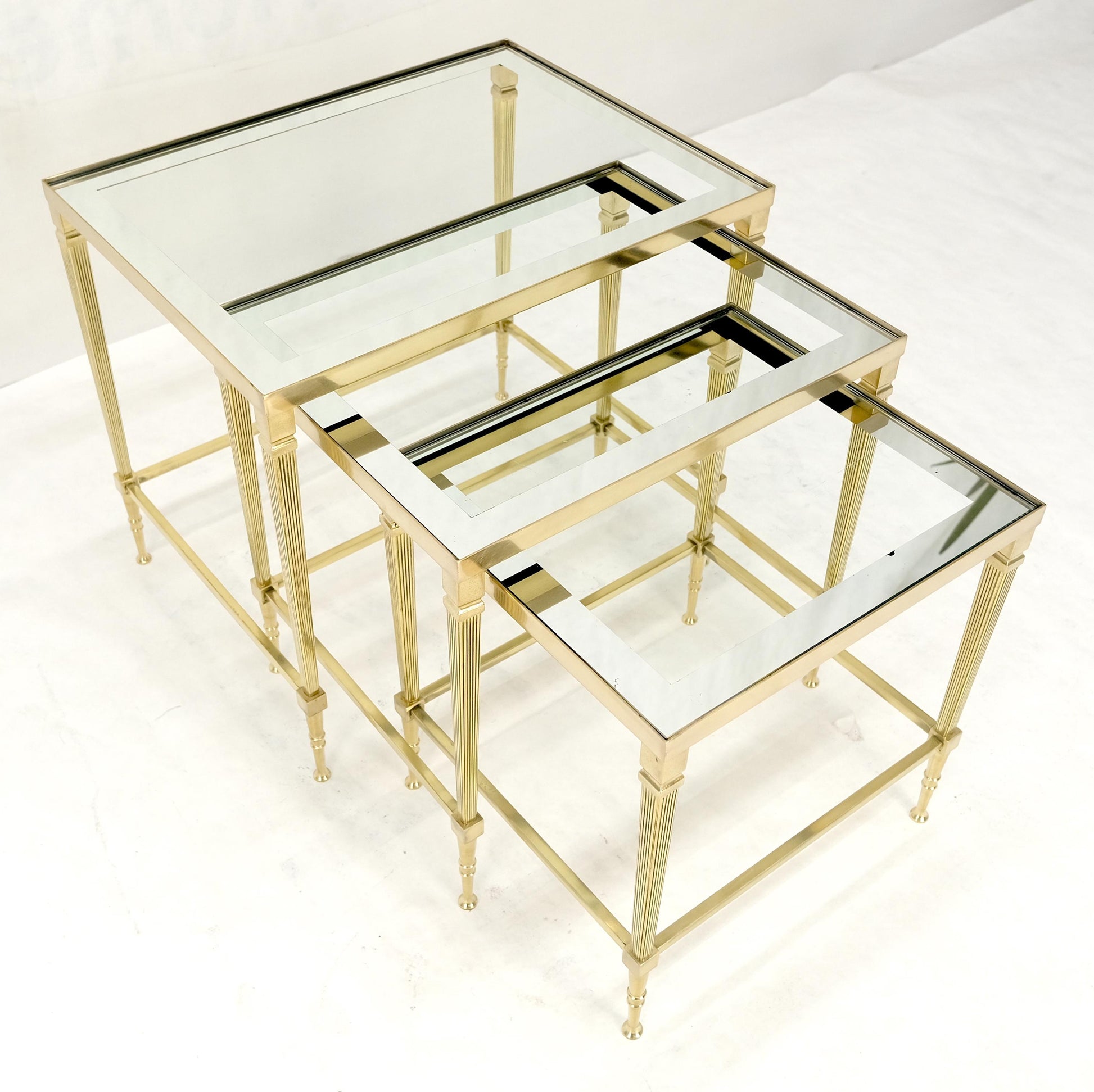 EstablishedLines Fine Polished Brass Glass Mirrored Frames Tops Nesting Side Tables Stands Redone