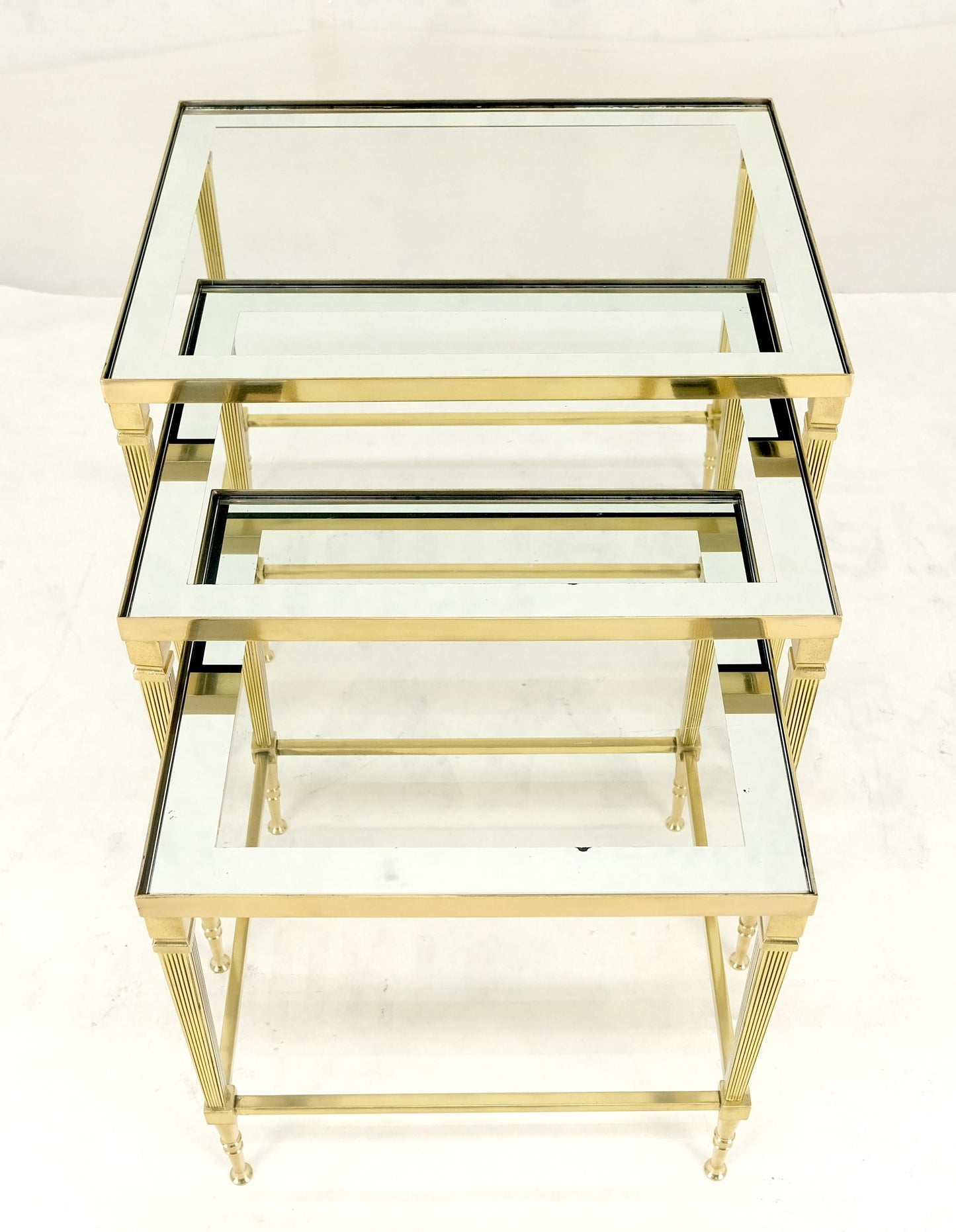 EstablishedLines Fine Polished Brass Glass Mirrored Frames Tops Nesting Side Tables Stands Redone